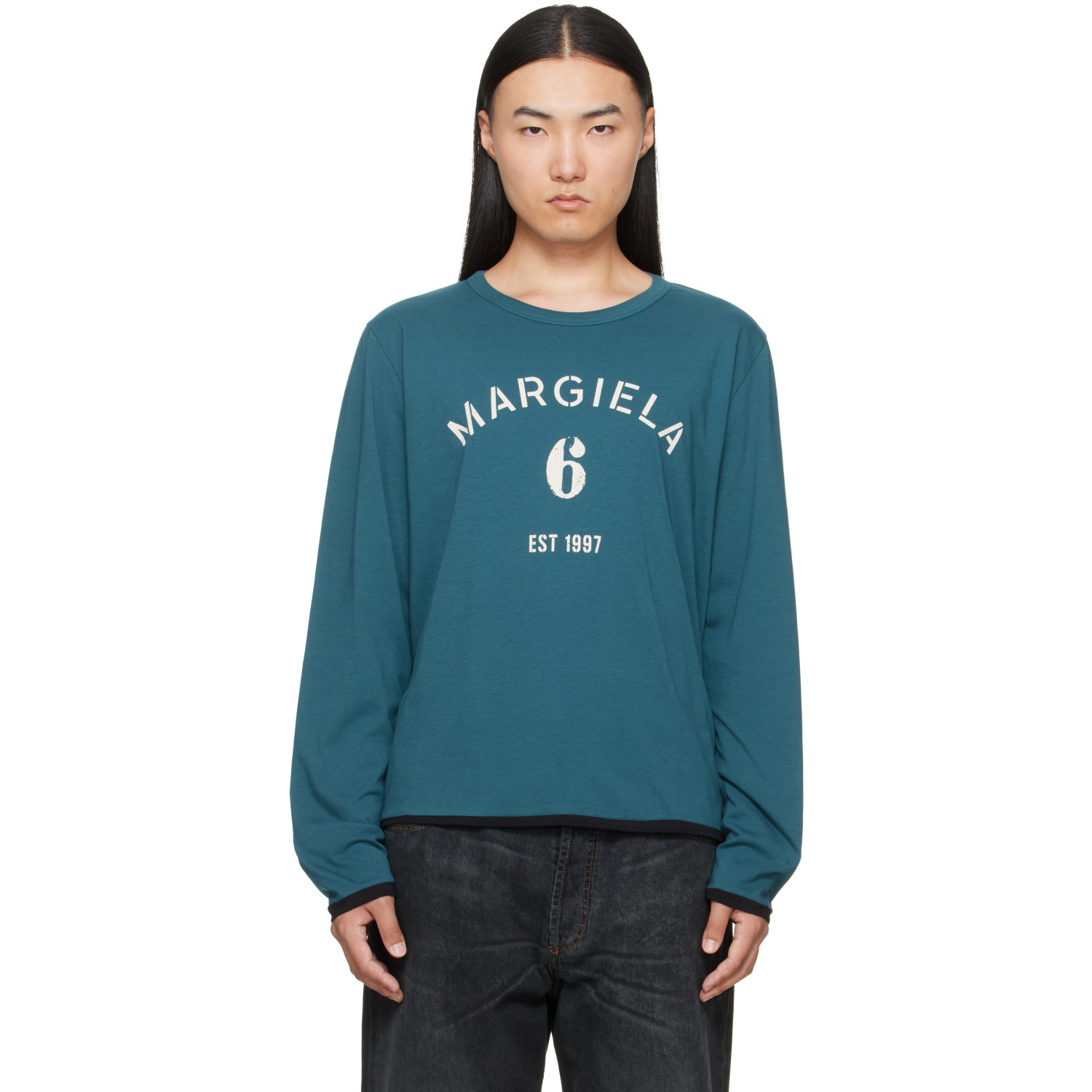 MM6 Maison Margiela Blue Long-Sleeved Reversible T-shirt