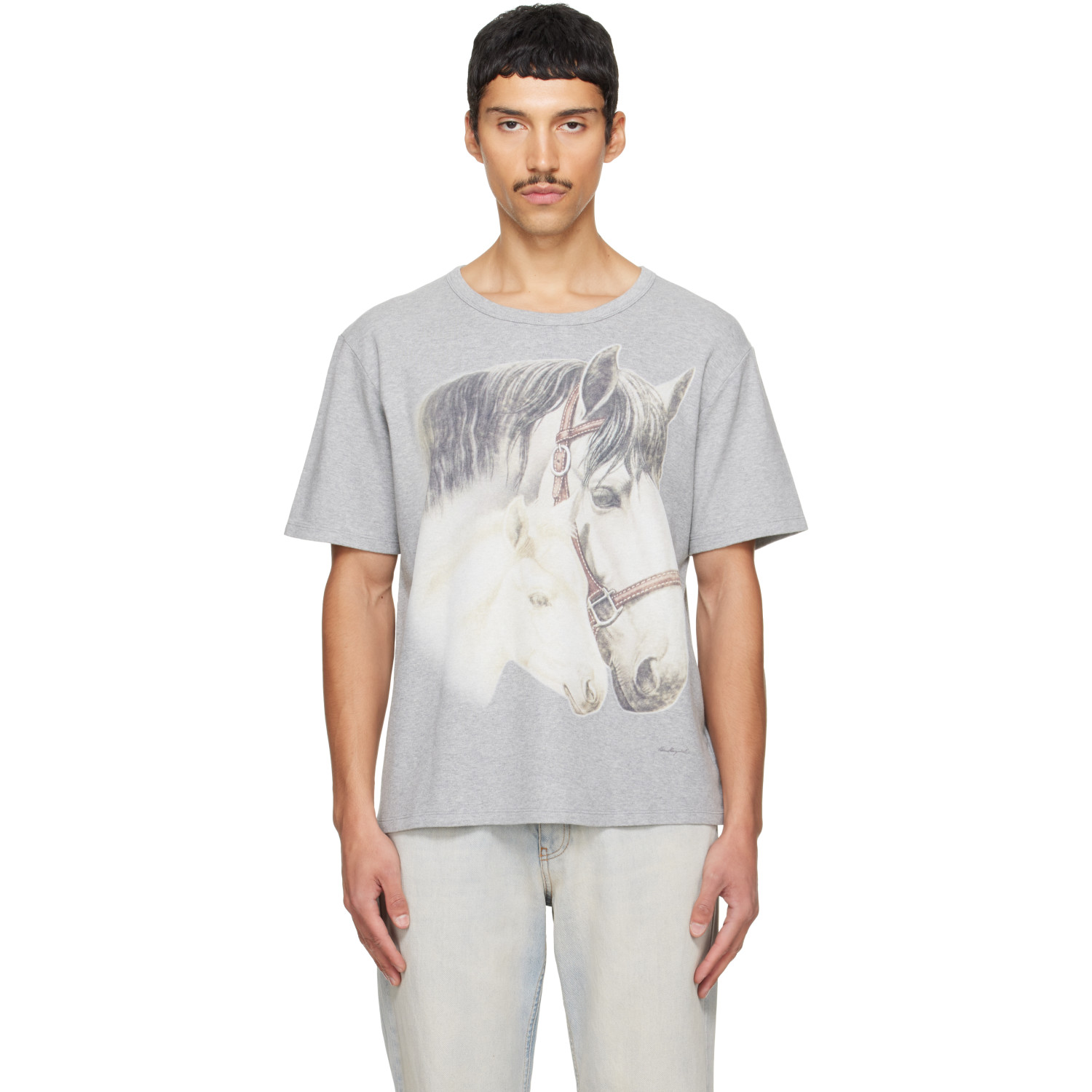 MM6 Maison Margiela Gray Horse Portrait Print T-shirt