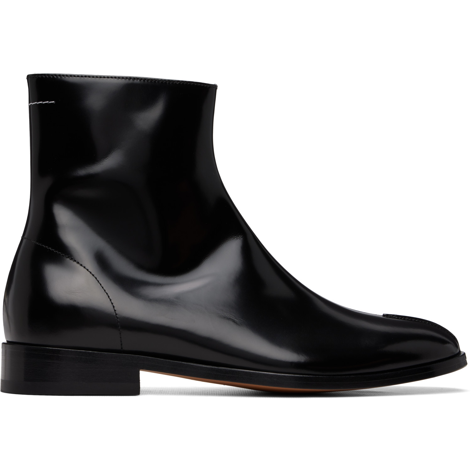 MM6 Maison Margiela Black Polished Leather Ankle Boots