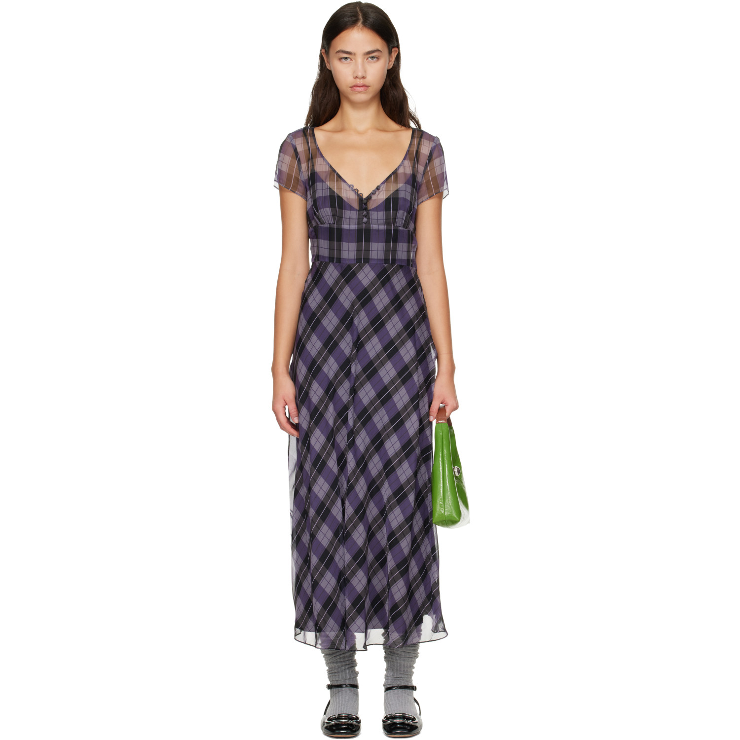 Marc Jacobs Purple Plaid Chiffon Midi Dress