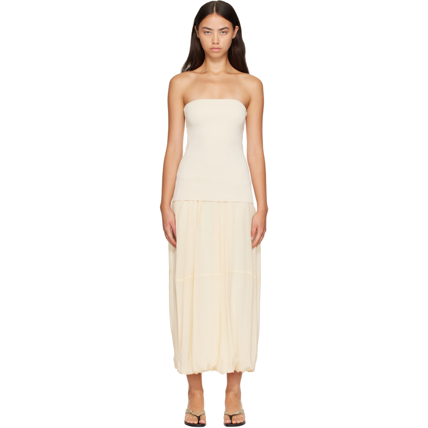 St. Agni Off-White Strapless Balloon Hem Maxi Dress