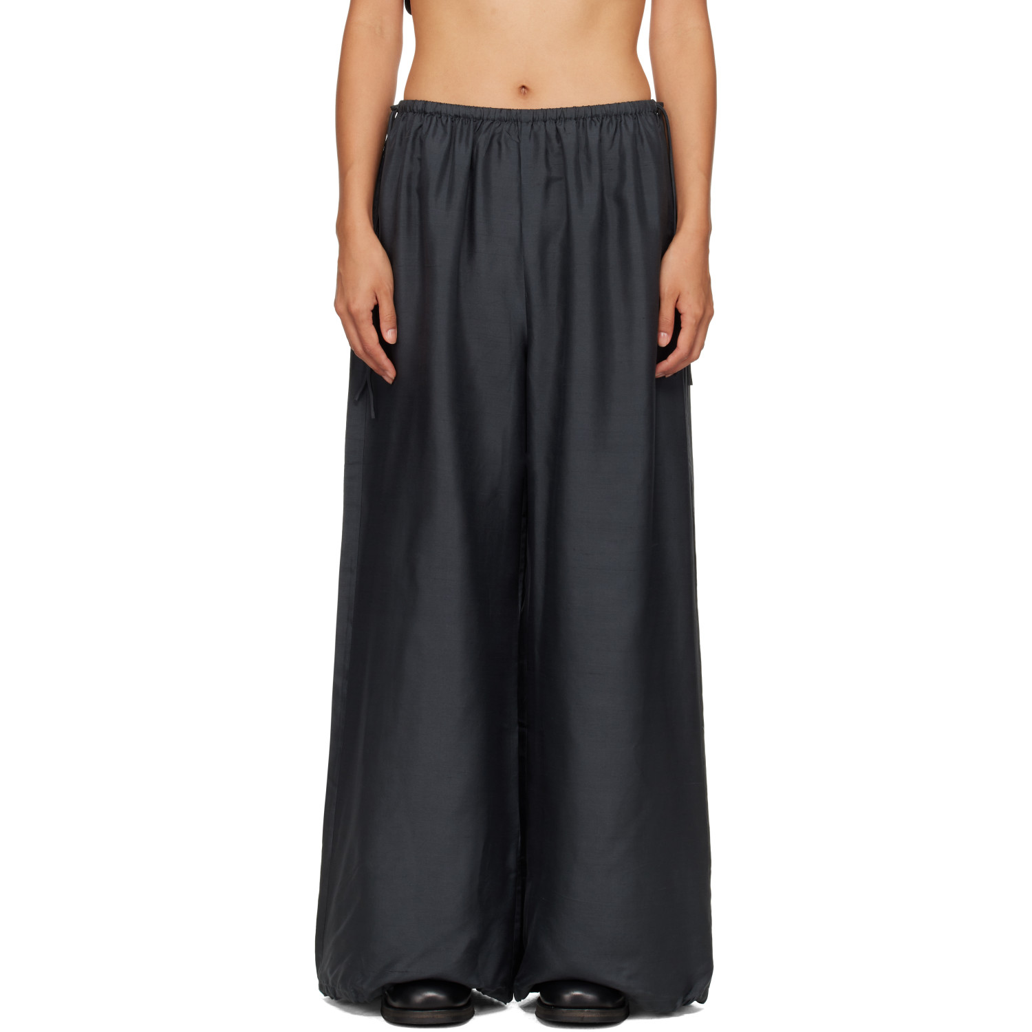 St. Agni Black Silk Adjustable Balloon Pants