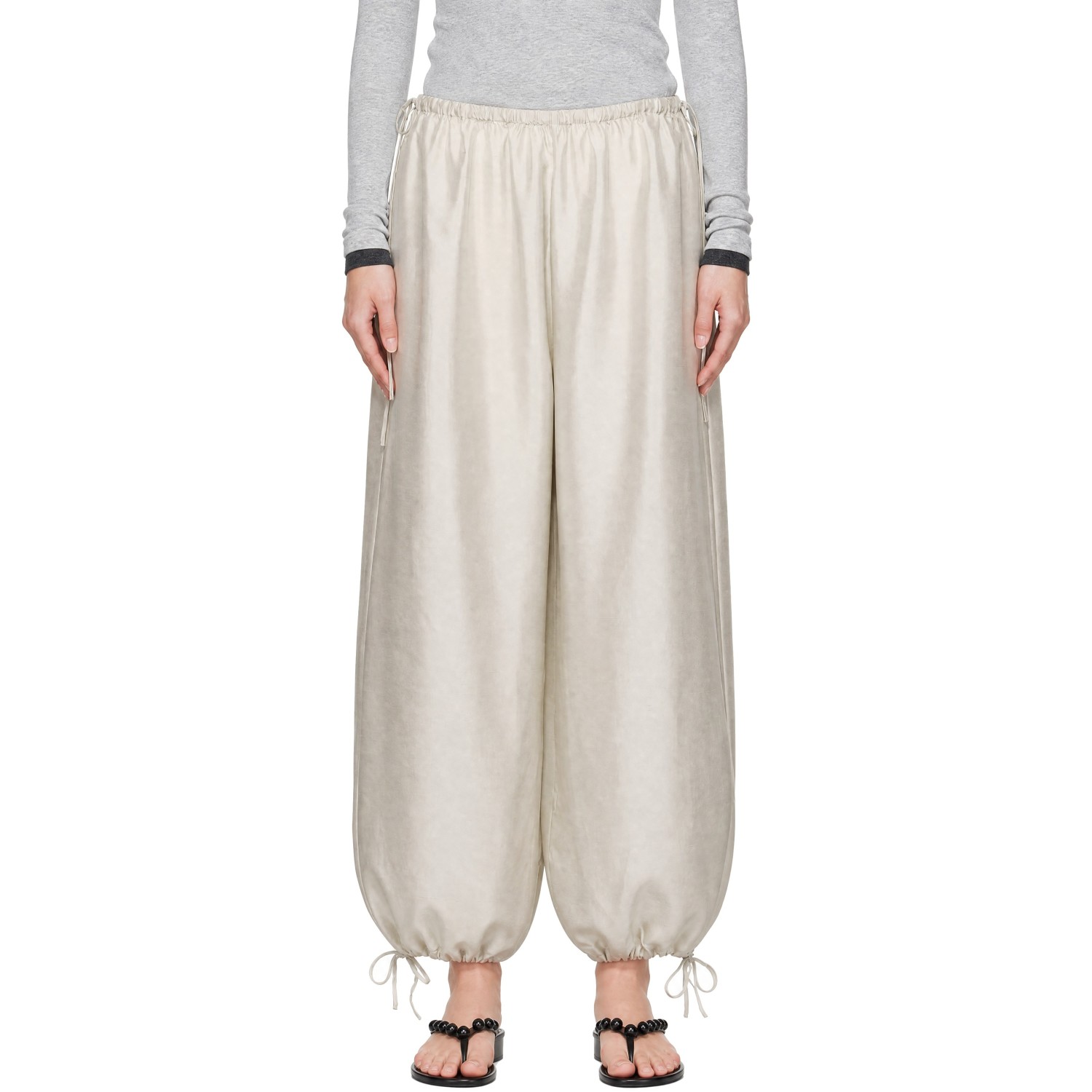 St. Agni Off-White Silk Adjustable Balloon Lounge Pants