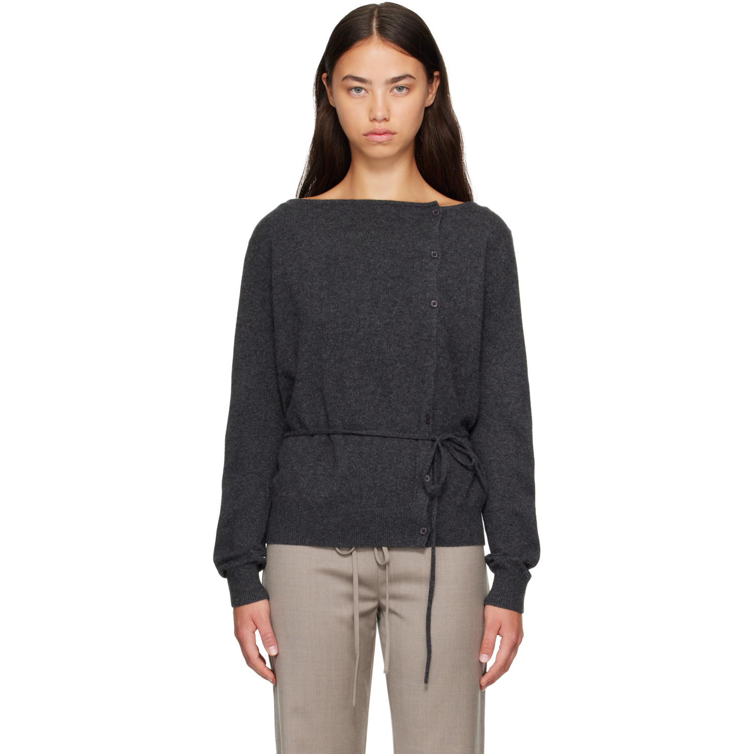 St. Agni Gray Cashmere Asymm Cardigan