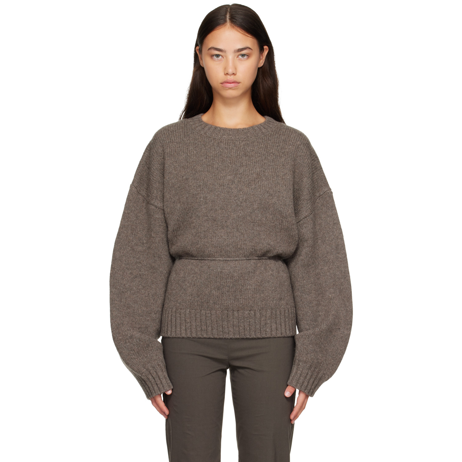 St. Agni Taupe Wool Crew Neck Sweater
