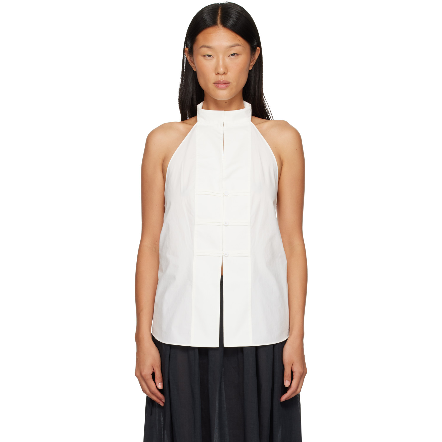 St. Agni Off-White Button Detail Halter Top