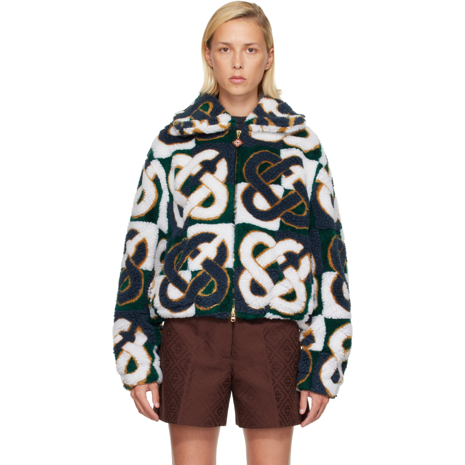 Casablanca Green & Navy Check Monogram Fleece Jacket