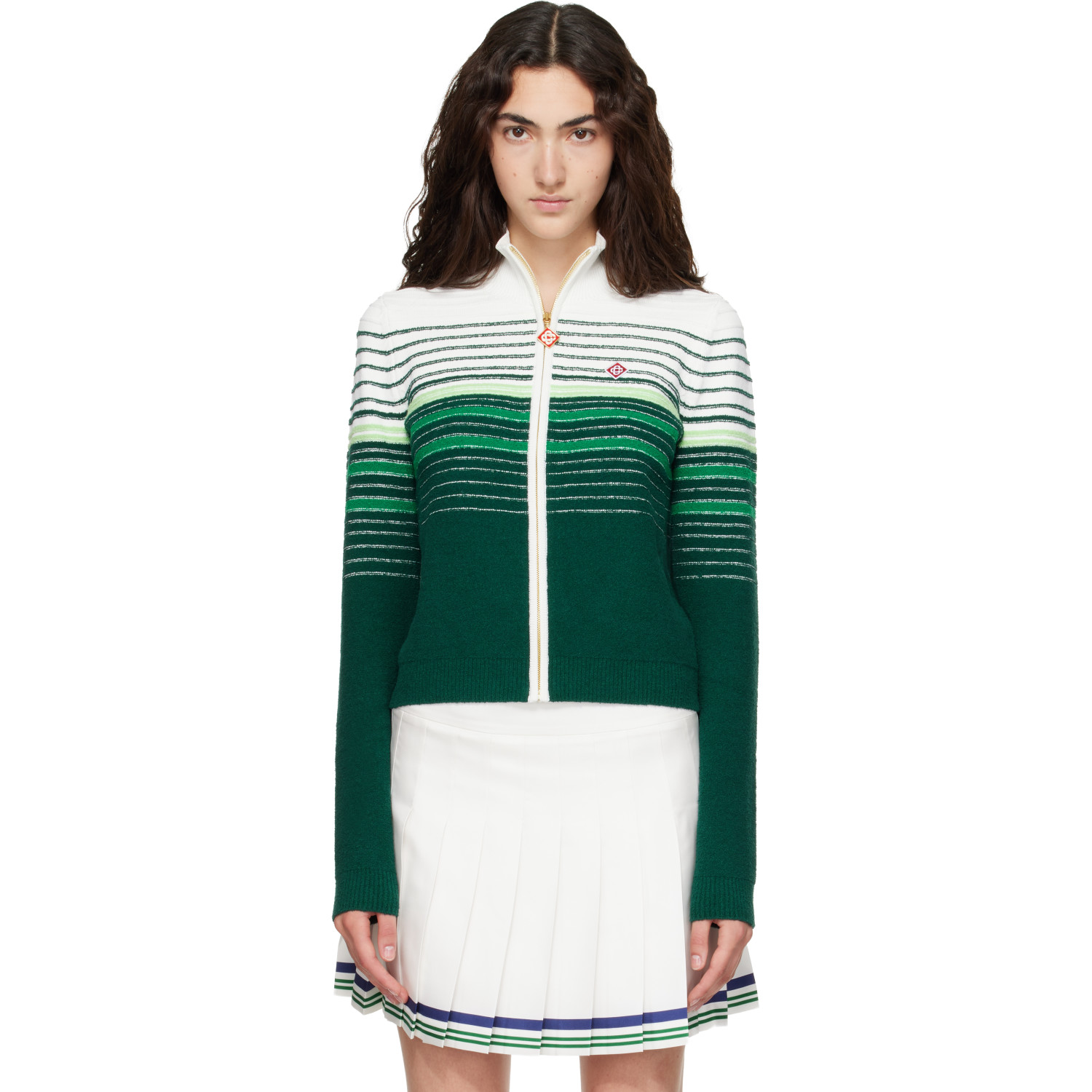 Casablanca White & Green Boucle Stripe Zip‑Up Track Jacket