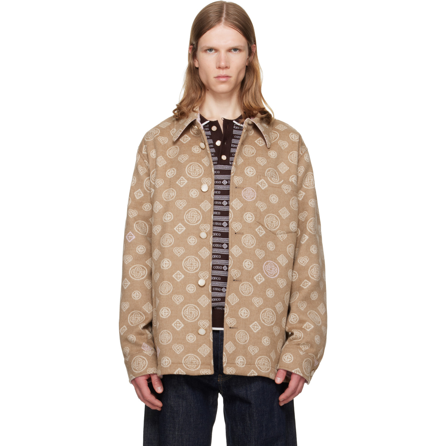 Casablanca Beige Monogram Wool Overshirt