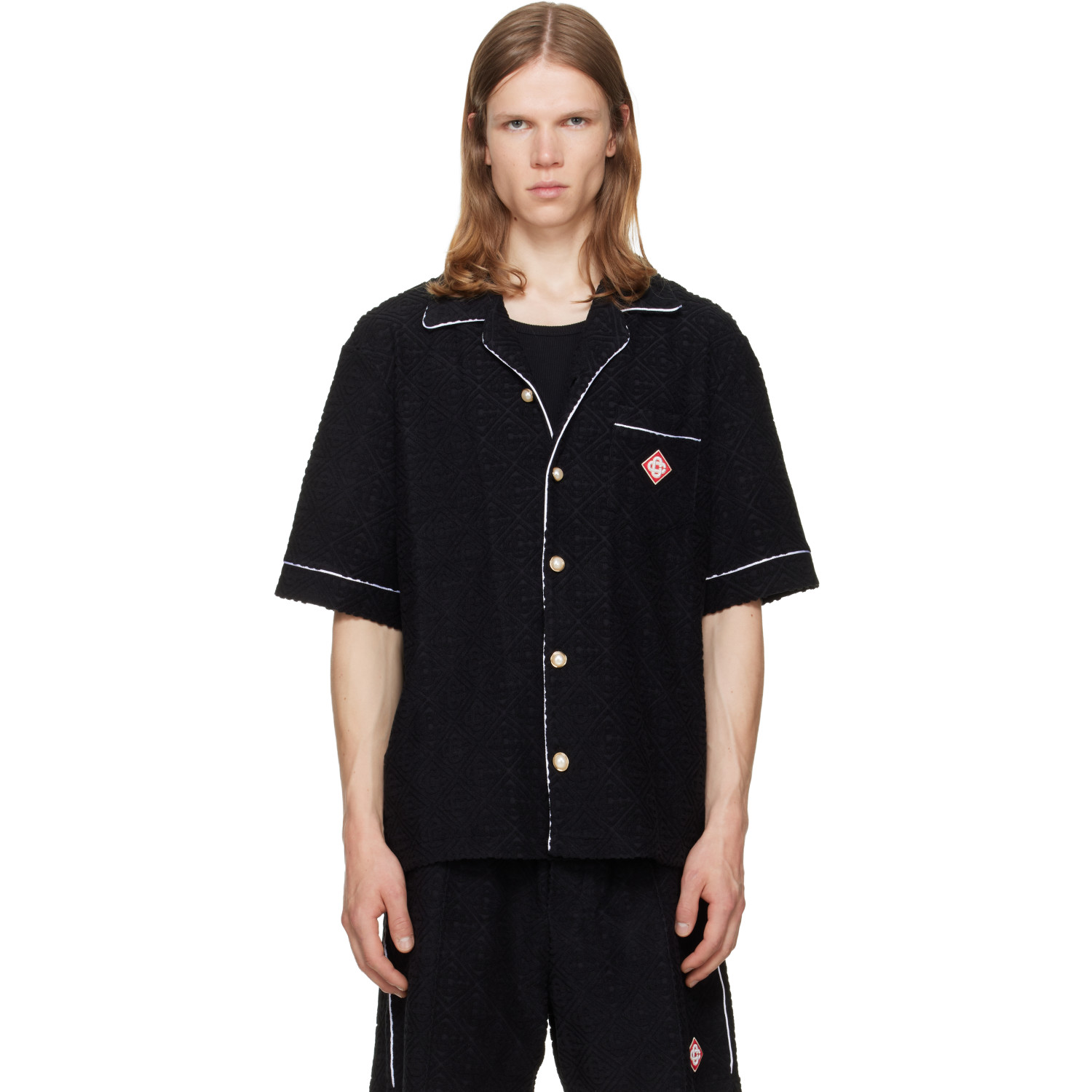 Casablanca Black Towelling Monogram Short Sleeve Shirt