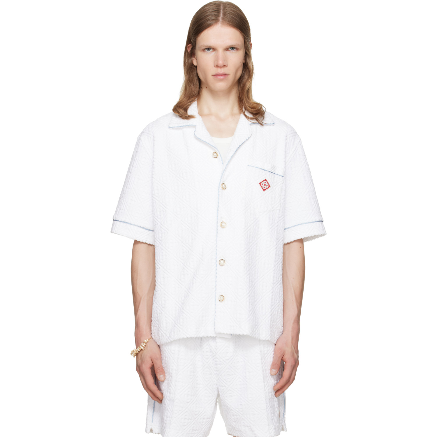 Casablanca White Towelling Monogram Short Sleeve Shirt