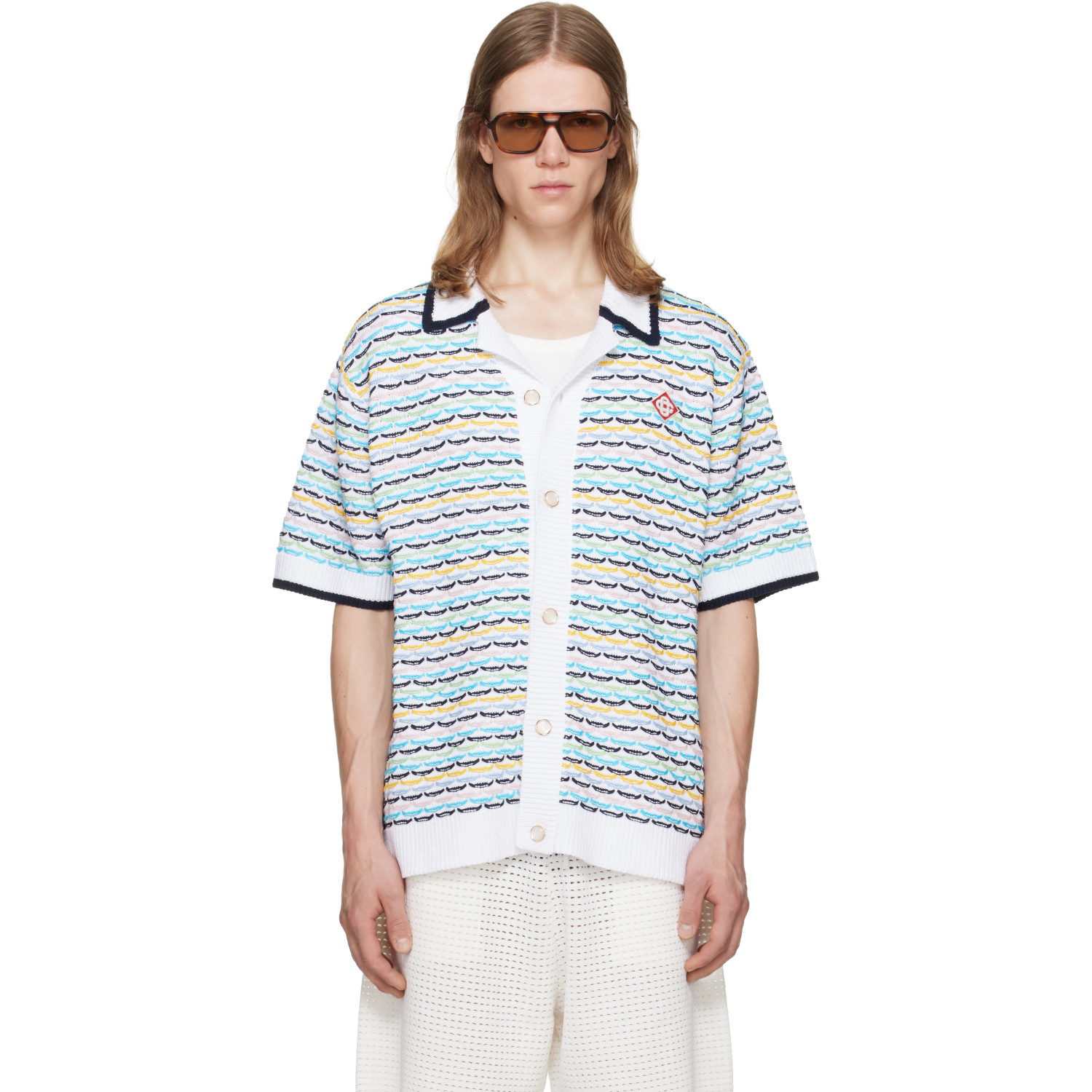 Casablanca White Tuck Stitch Short Sleeve Shirt