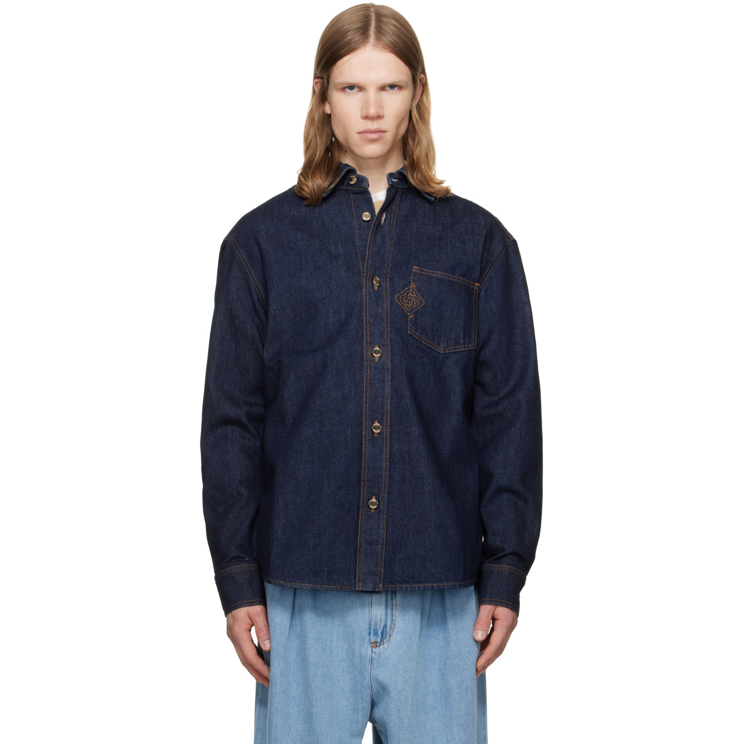 Casablanca Navy Raw Denim Shirt