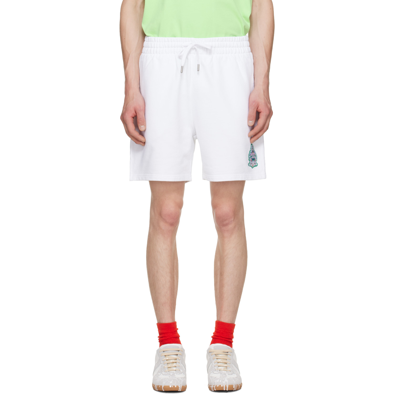 Casablanca White Hotel Emblem Embroidery Patch Sweat Shorts