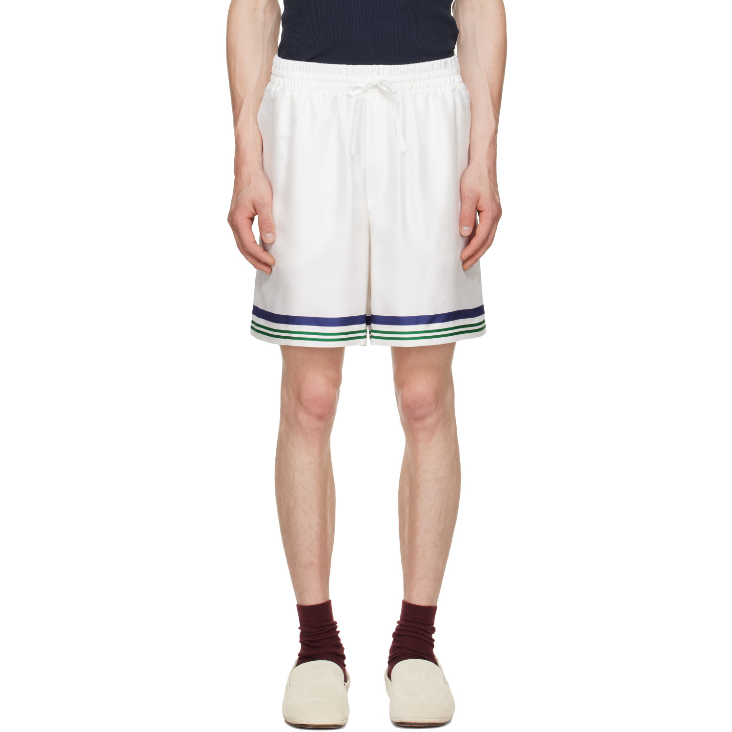 Casablanca White Hotel Emblem Silk Shorts