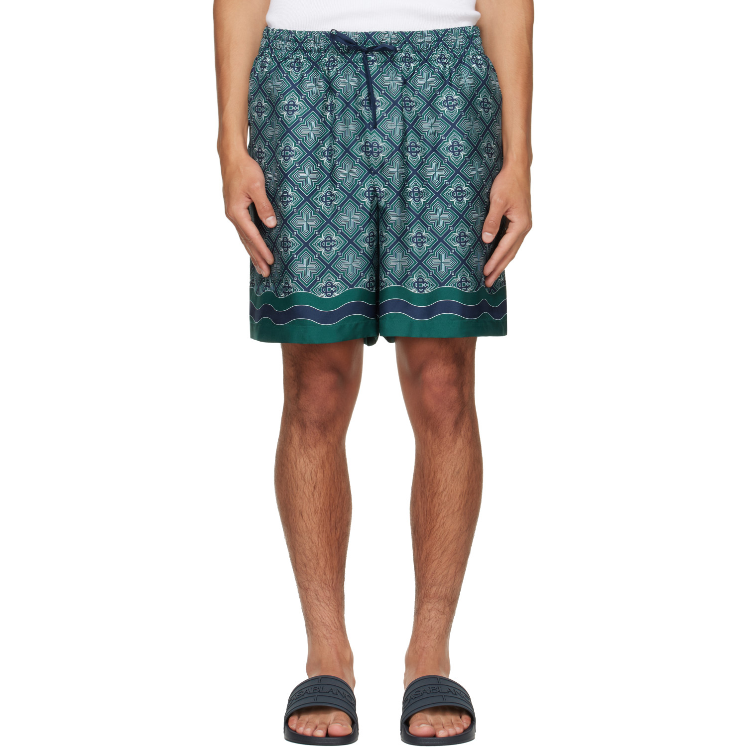Casablanca Green Radiating Monogram Silk Shorts