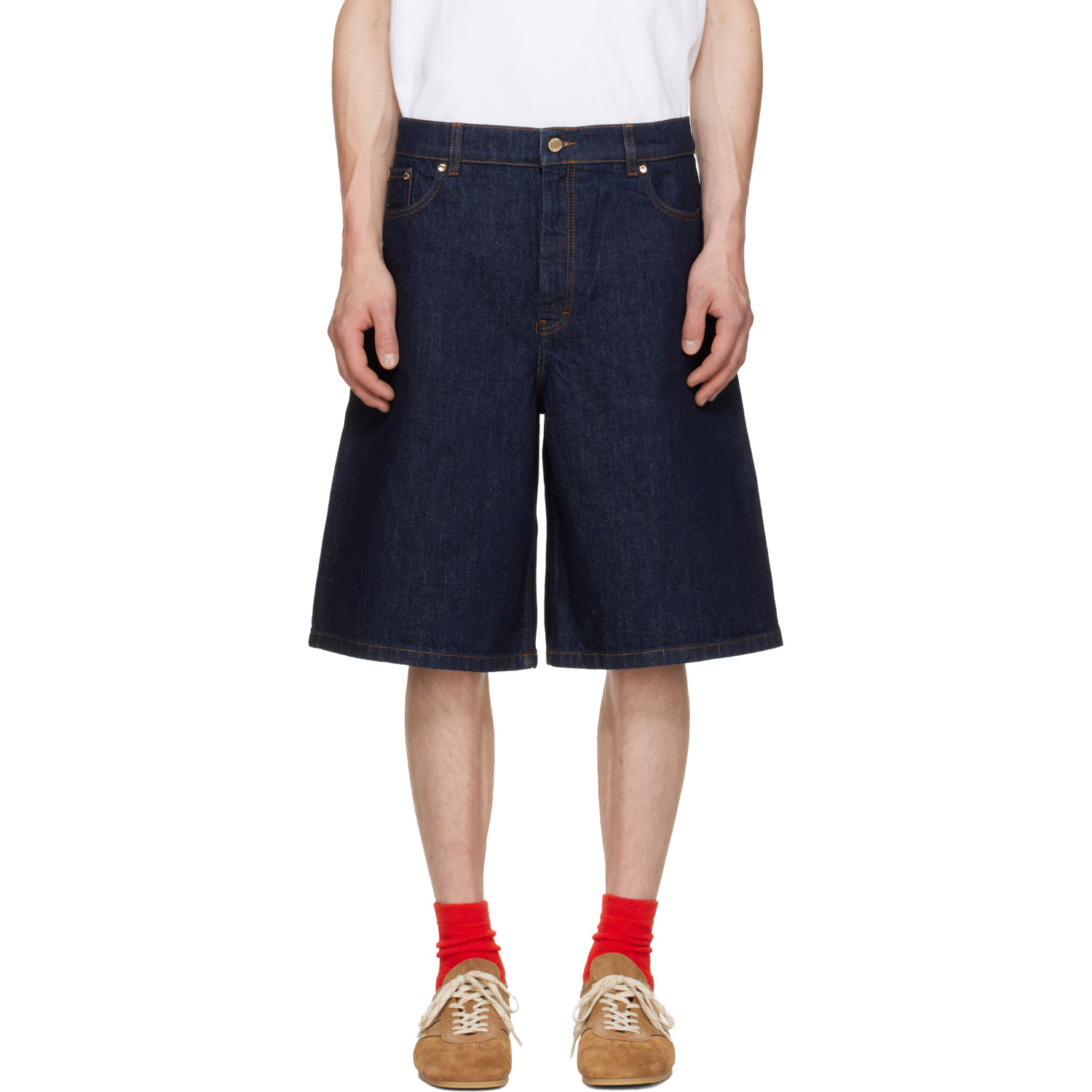 Casablanca Blue Wide-Leg Denim Shorts