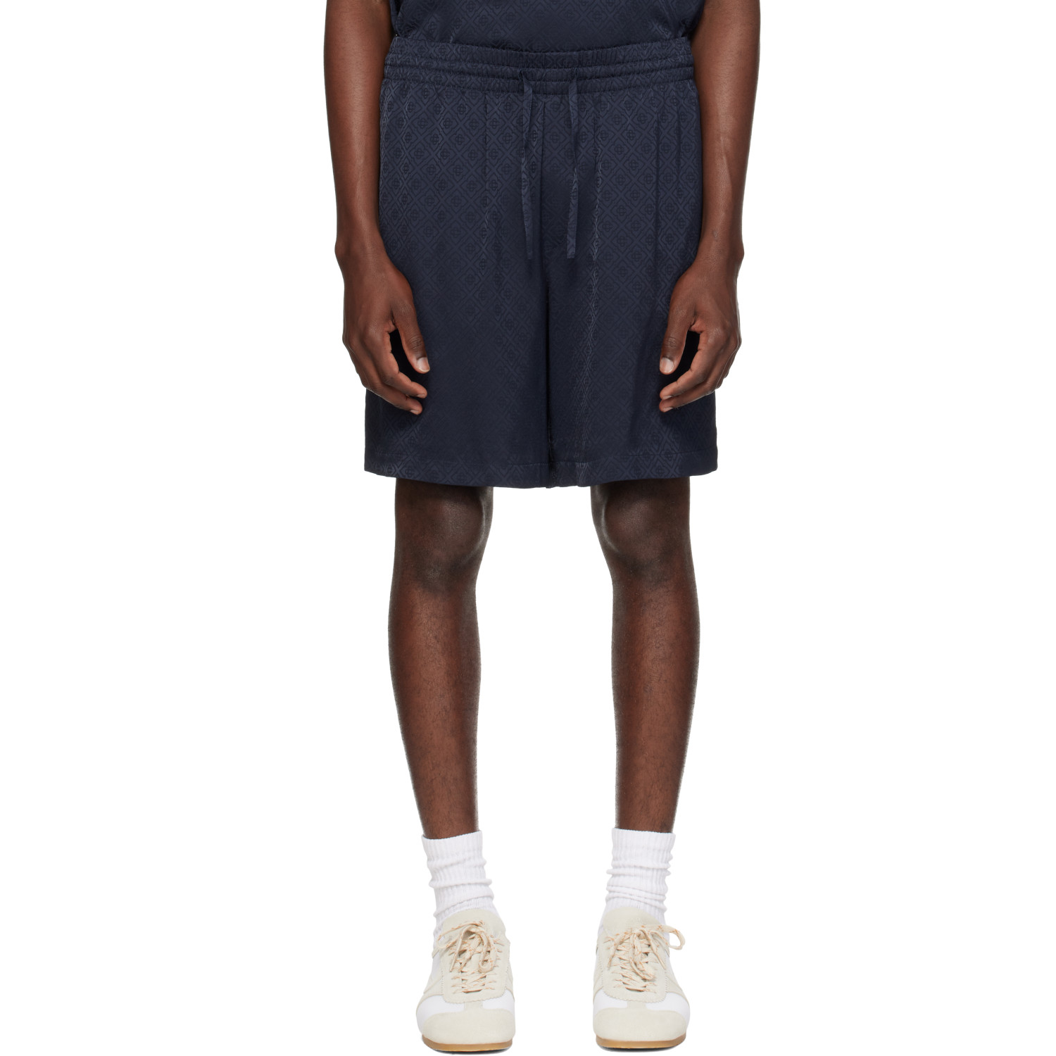 Casablanca Navy Viscose Monogram Shorts