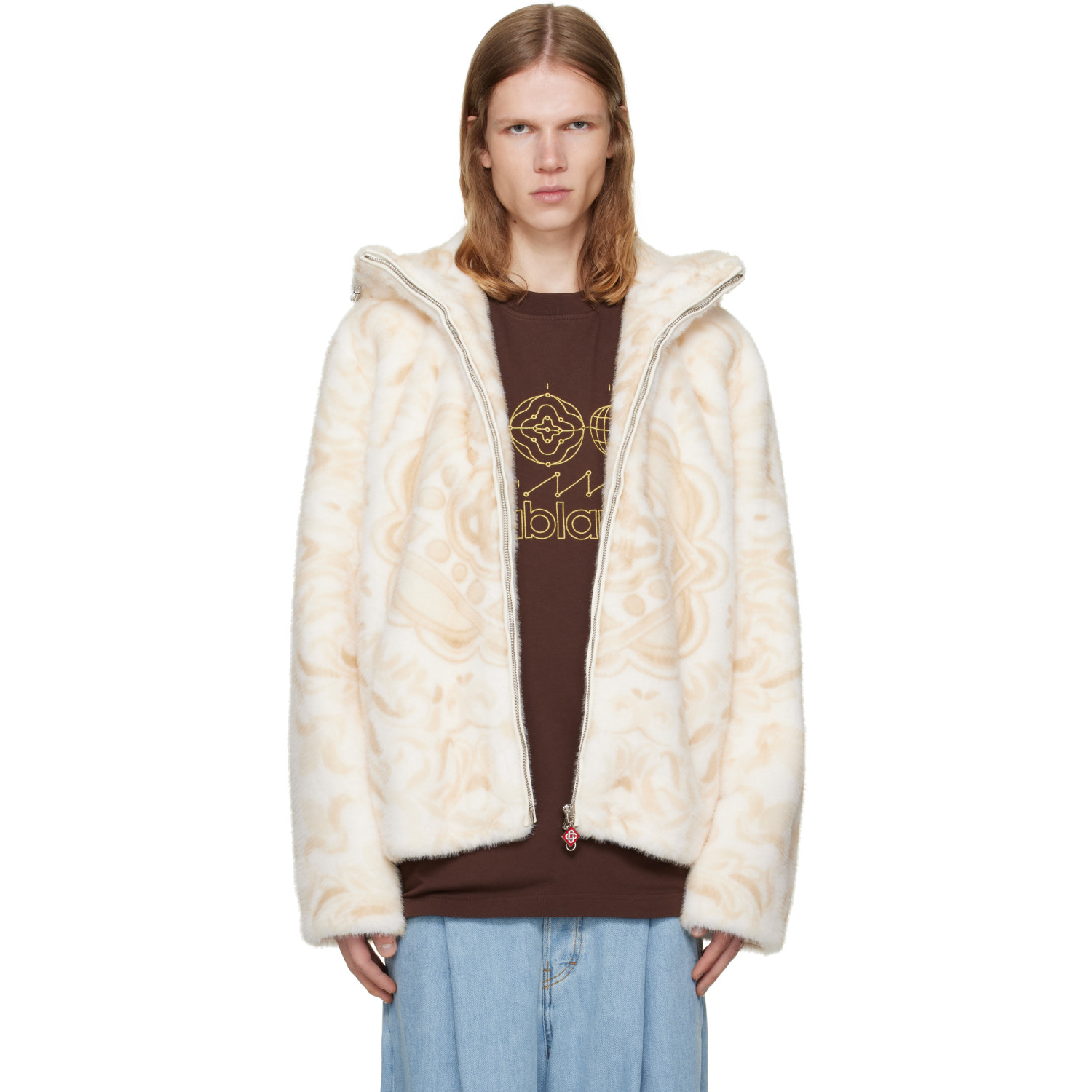 Casablanca Beige Zip Faux-Fur Hoodie