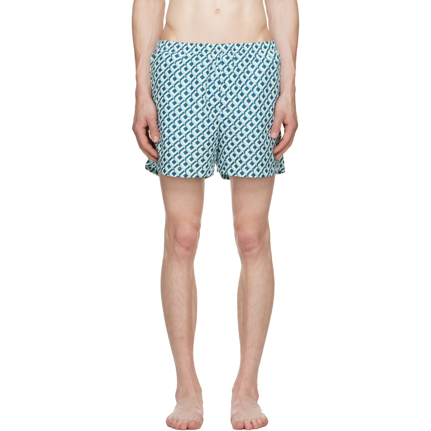 Casablanca White & Green Cubist Monogram Printed Swim Shorts