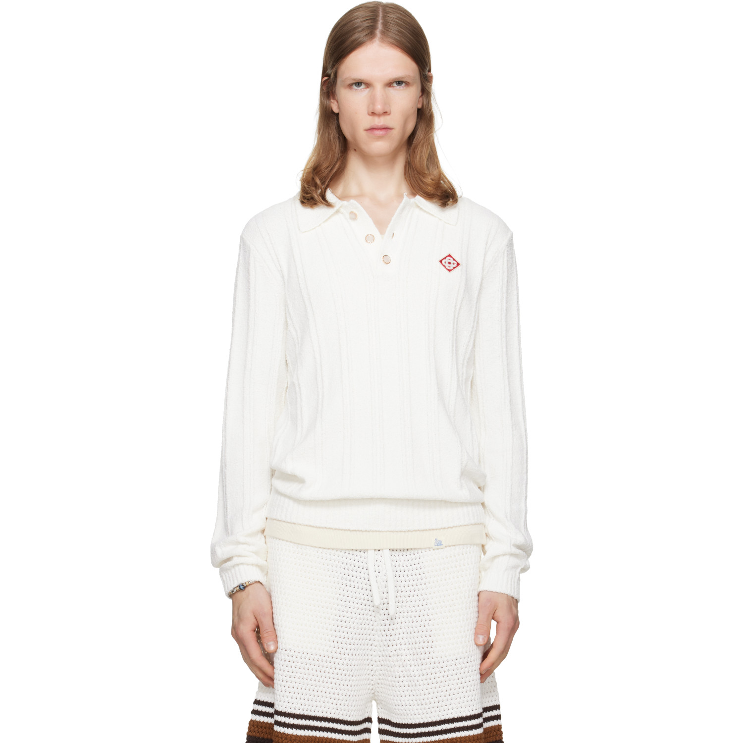 Casablanca Off-White Boucle Long Sleeve Polo