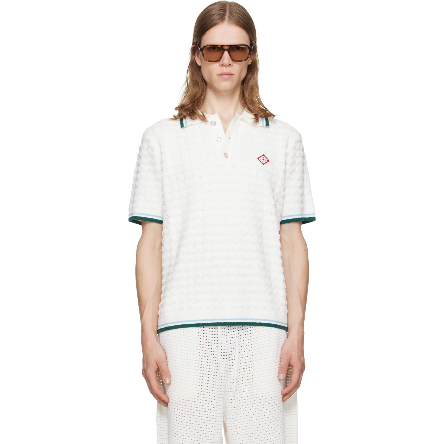 Casablanca Off-White Boucle Short Sleeve Polo