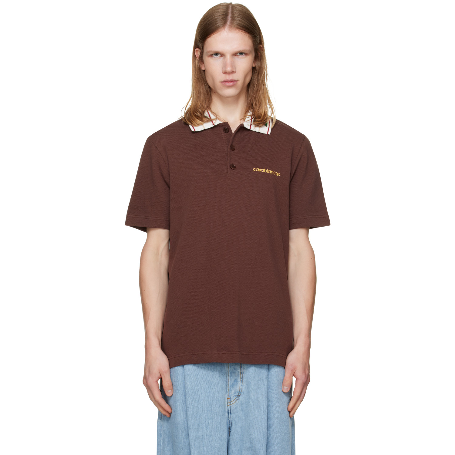 Casablanca Brown Laurel Pique Short Sleeve Polo