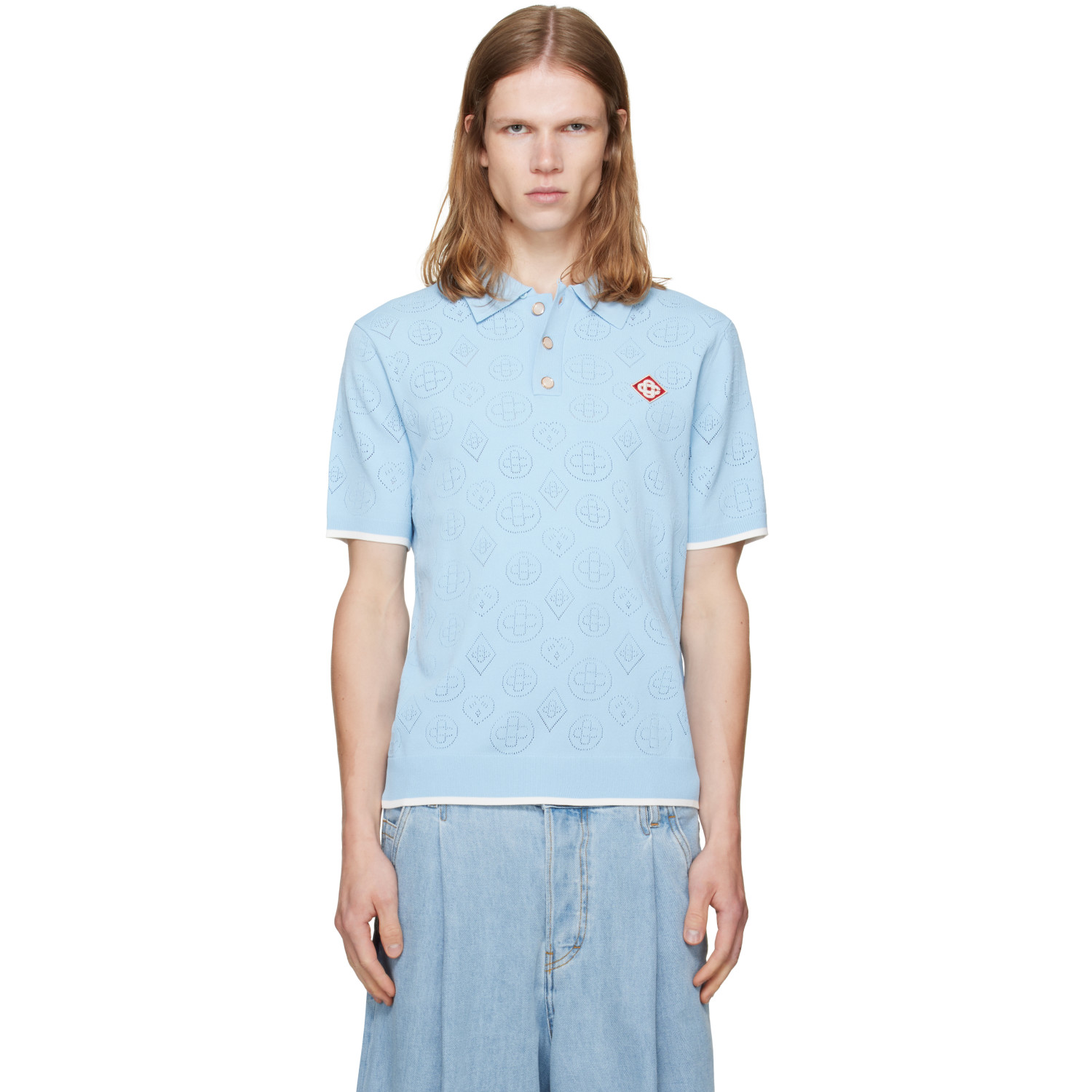 Casablanca Blue Pointelle Polo
