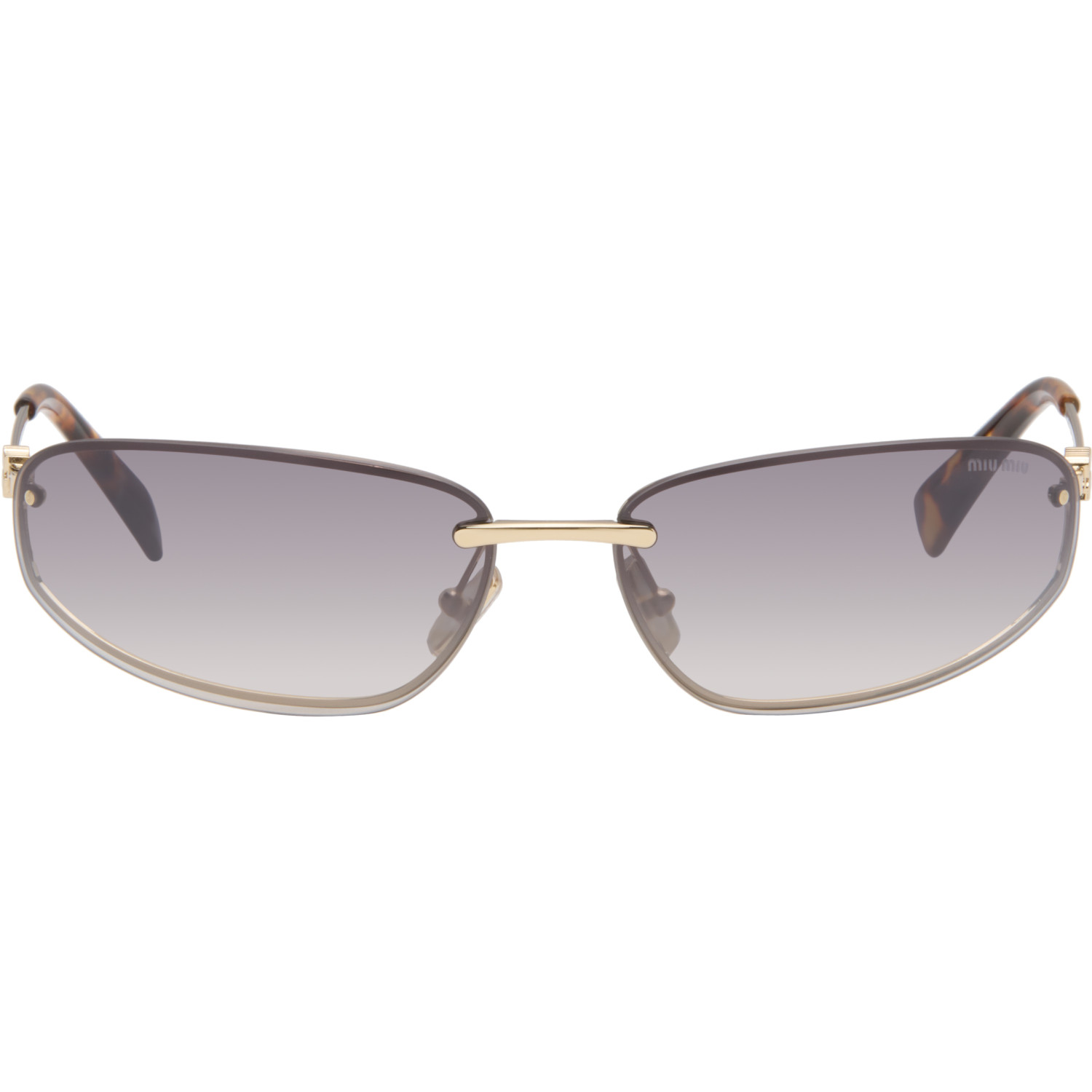 Miu Miu Eyewear Gold Rimless Metal Oval Sunglasses