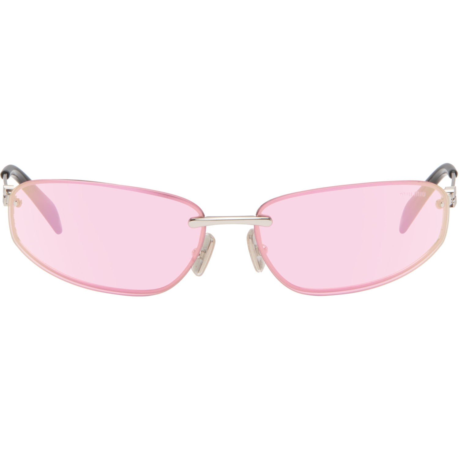 Miu Miu Eyewear Silver Rimless Metal Oval Sunglasses