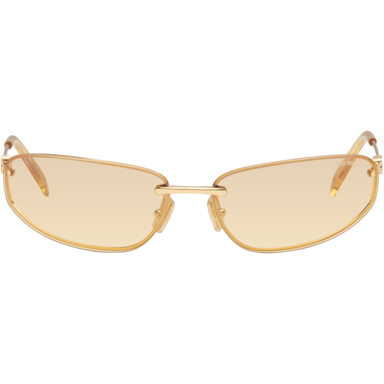 Miu Miu Eyewear Gold Rimless Metal Oval Sunglasses
