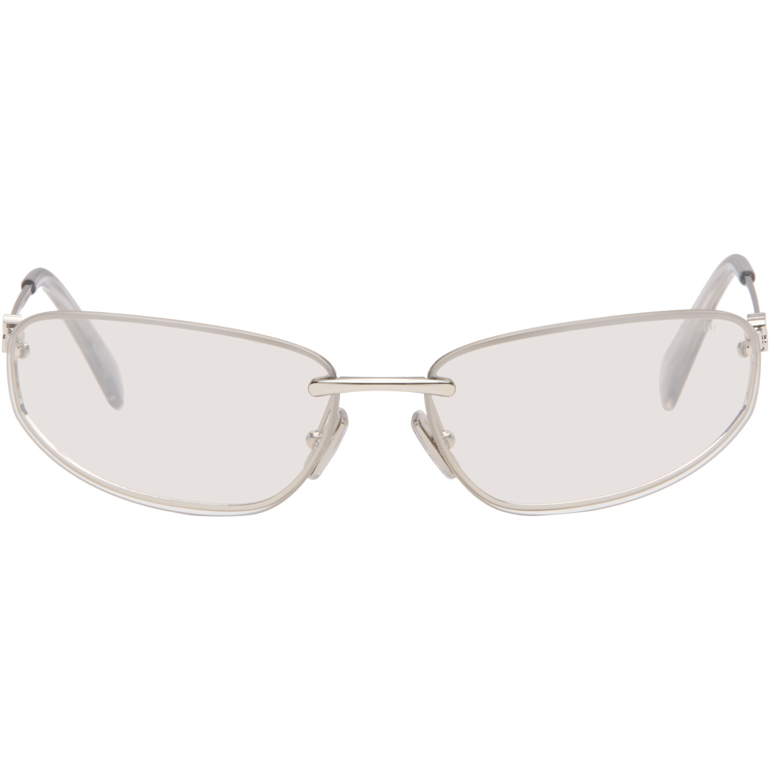 Miu Miu Eyewear Silver Rimless Metal Oval Sunglasses