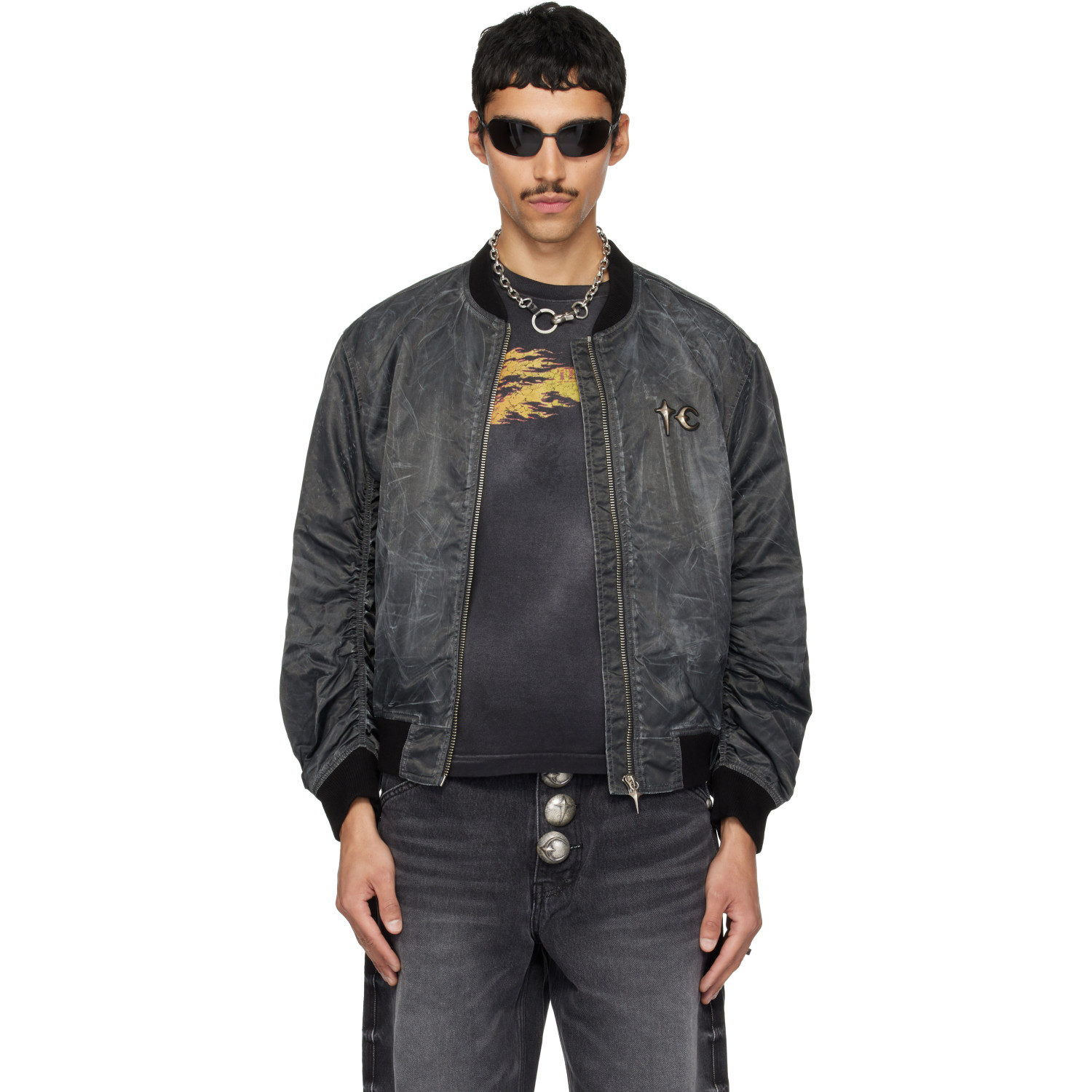 Thug Club Black Jamong Two Tone Washed MA-1 Bomber Jacket