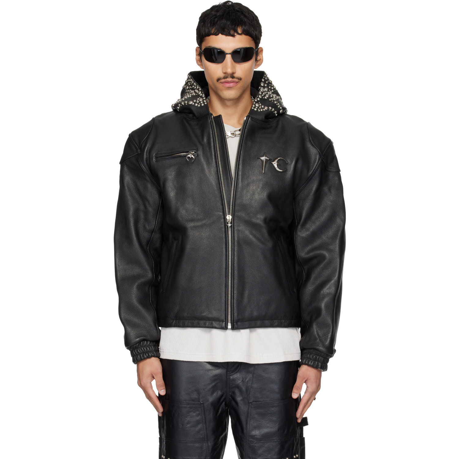 Thug Club Black TC Hothead Three Riding Skull Leather Jacket