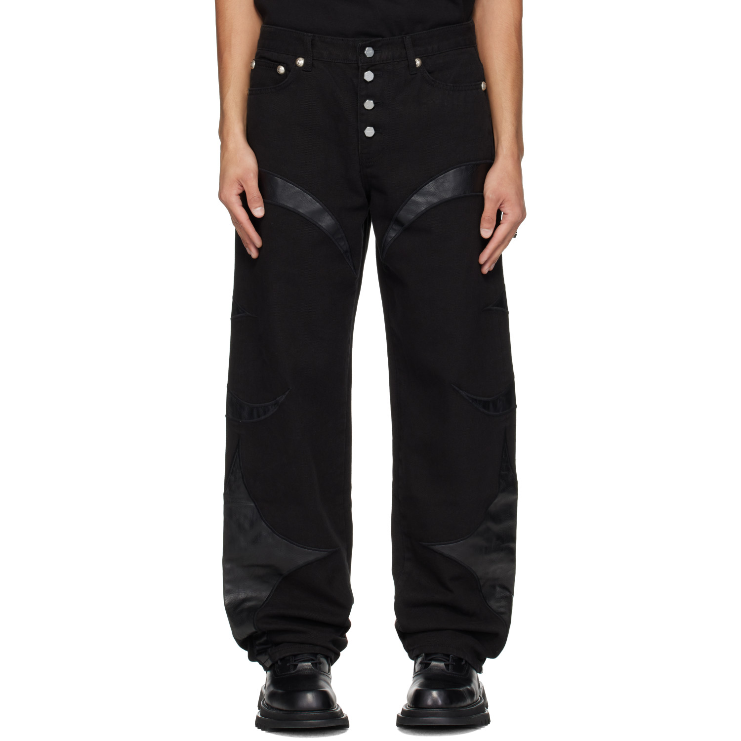 Thug Club Black TC Faux-Leather Washing Denim Jeans