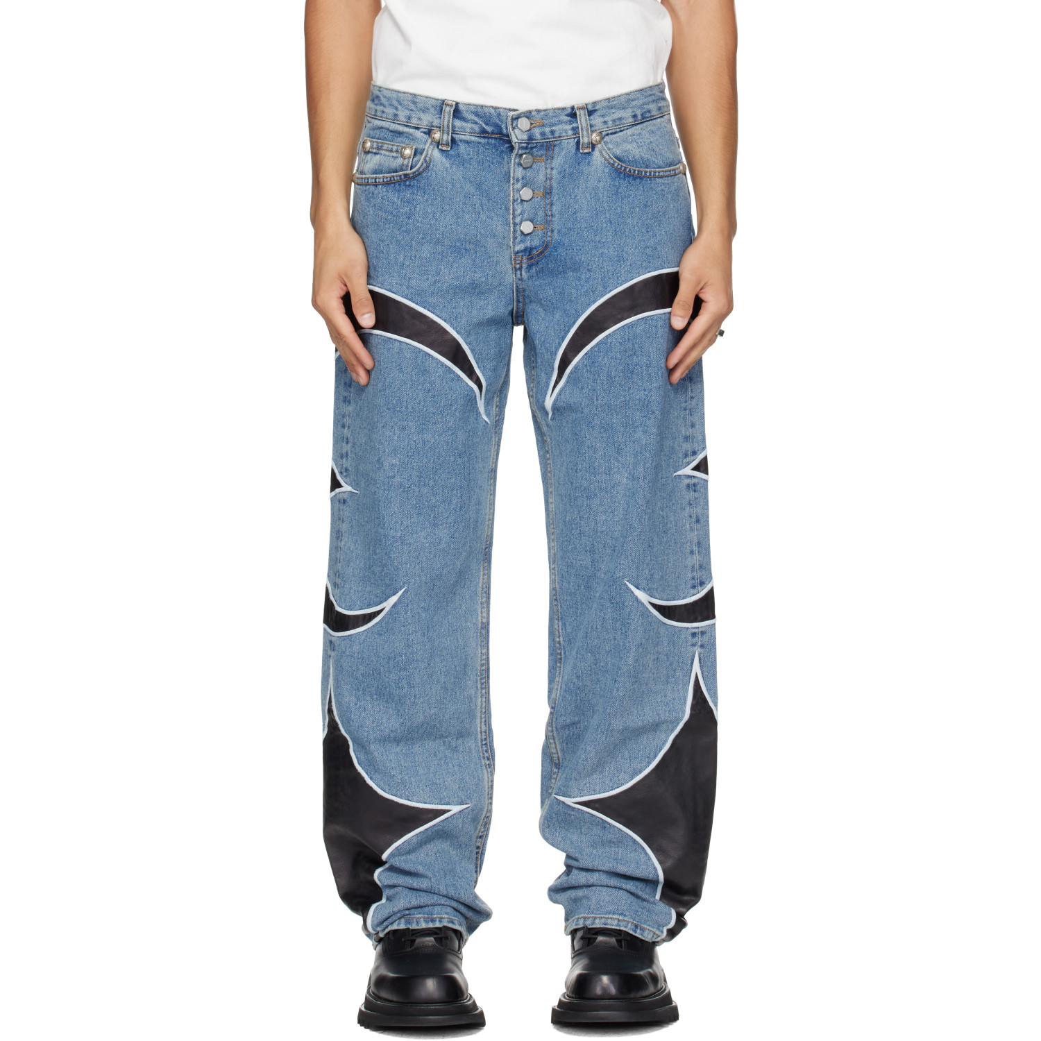 Thug Club Blue TC Faux-Leather Washing Denim Jeans