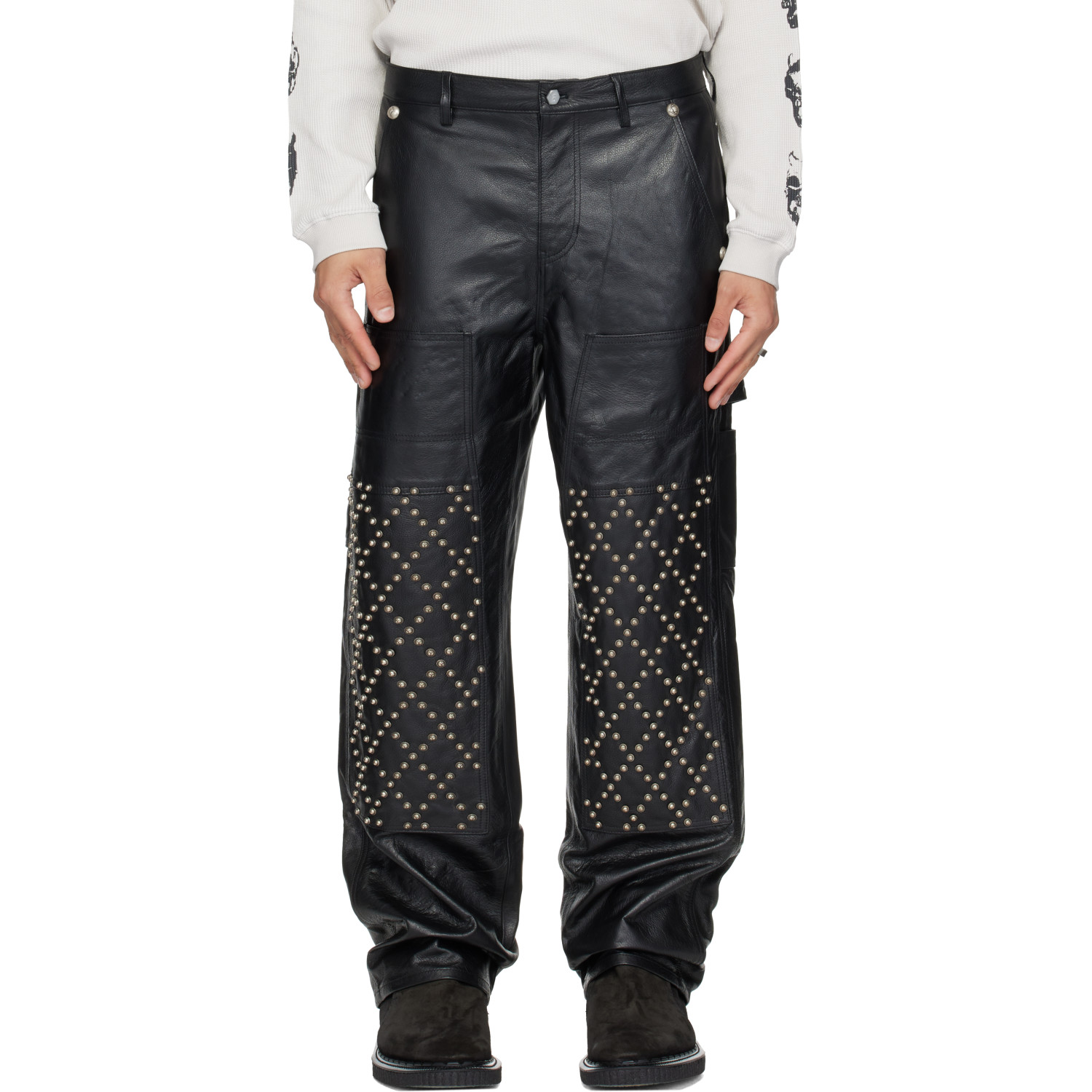 Thug Club Black TC Studded Leather Work Pants