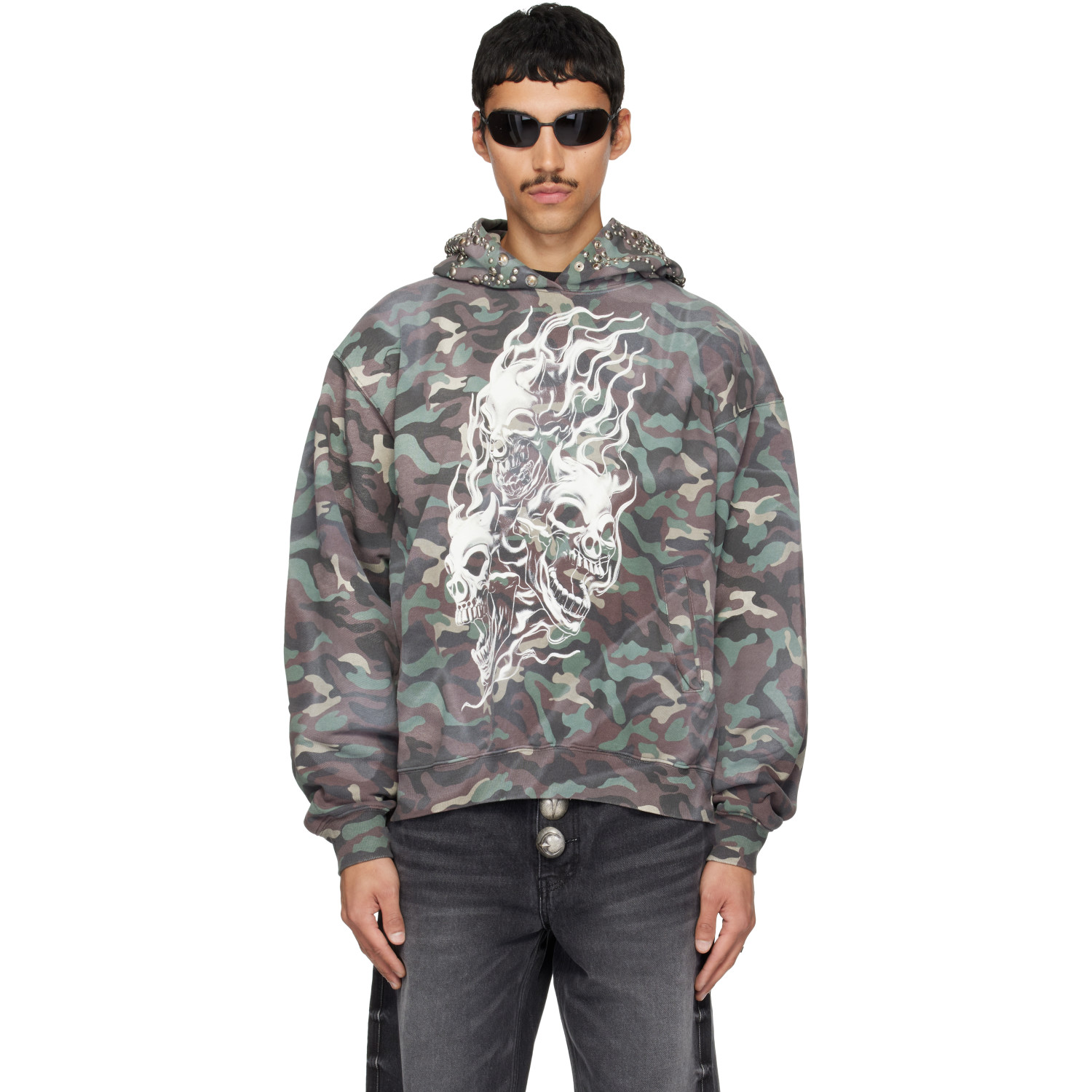 Thug Club Gray Hotheaded Riding Skull Hoodie