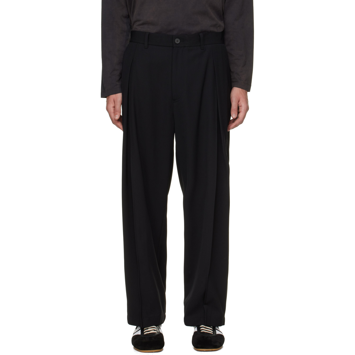 Solid Homme Black Pleated Wool Trousers