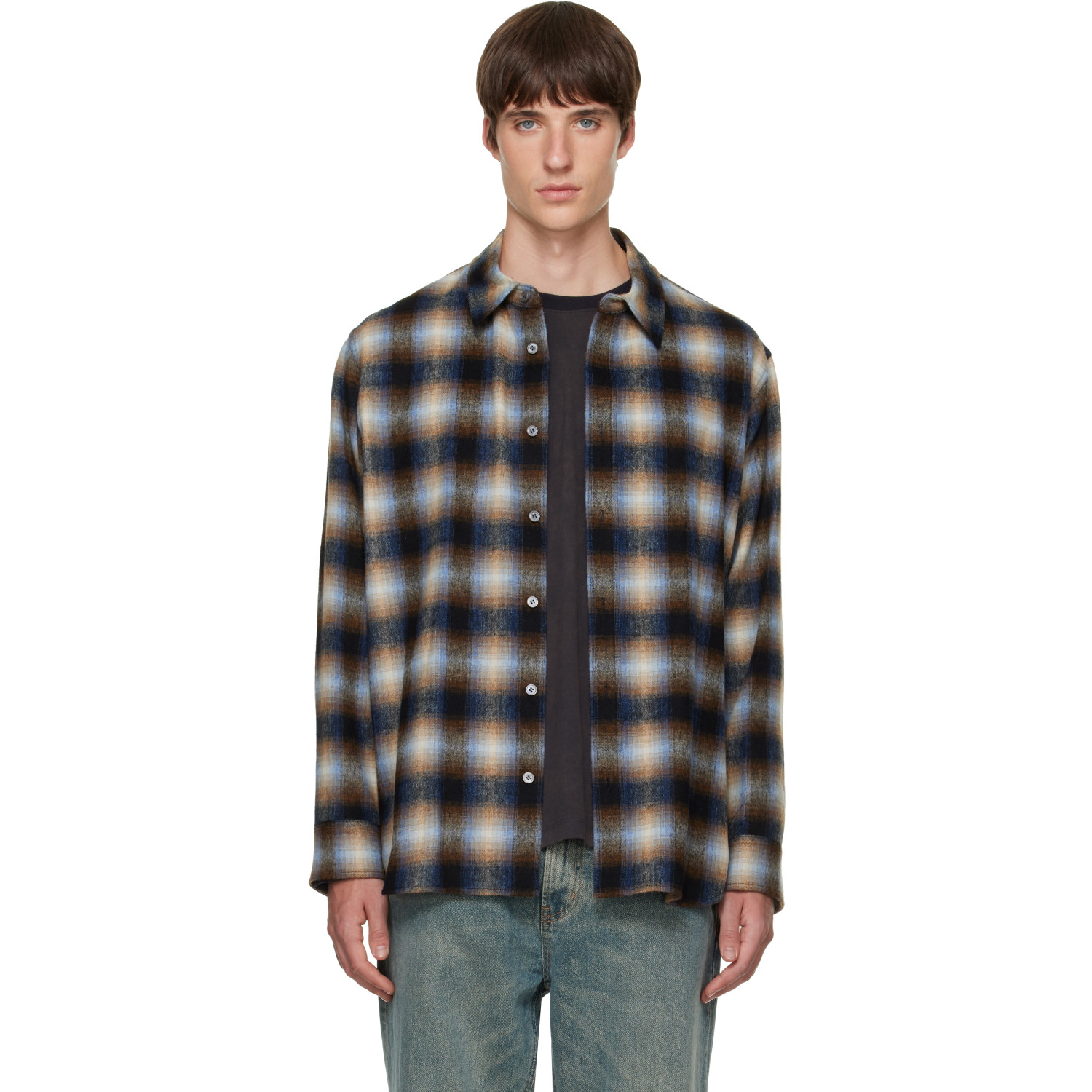 Solid Homme Navy Wool Check Shirt
