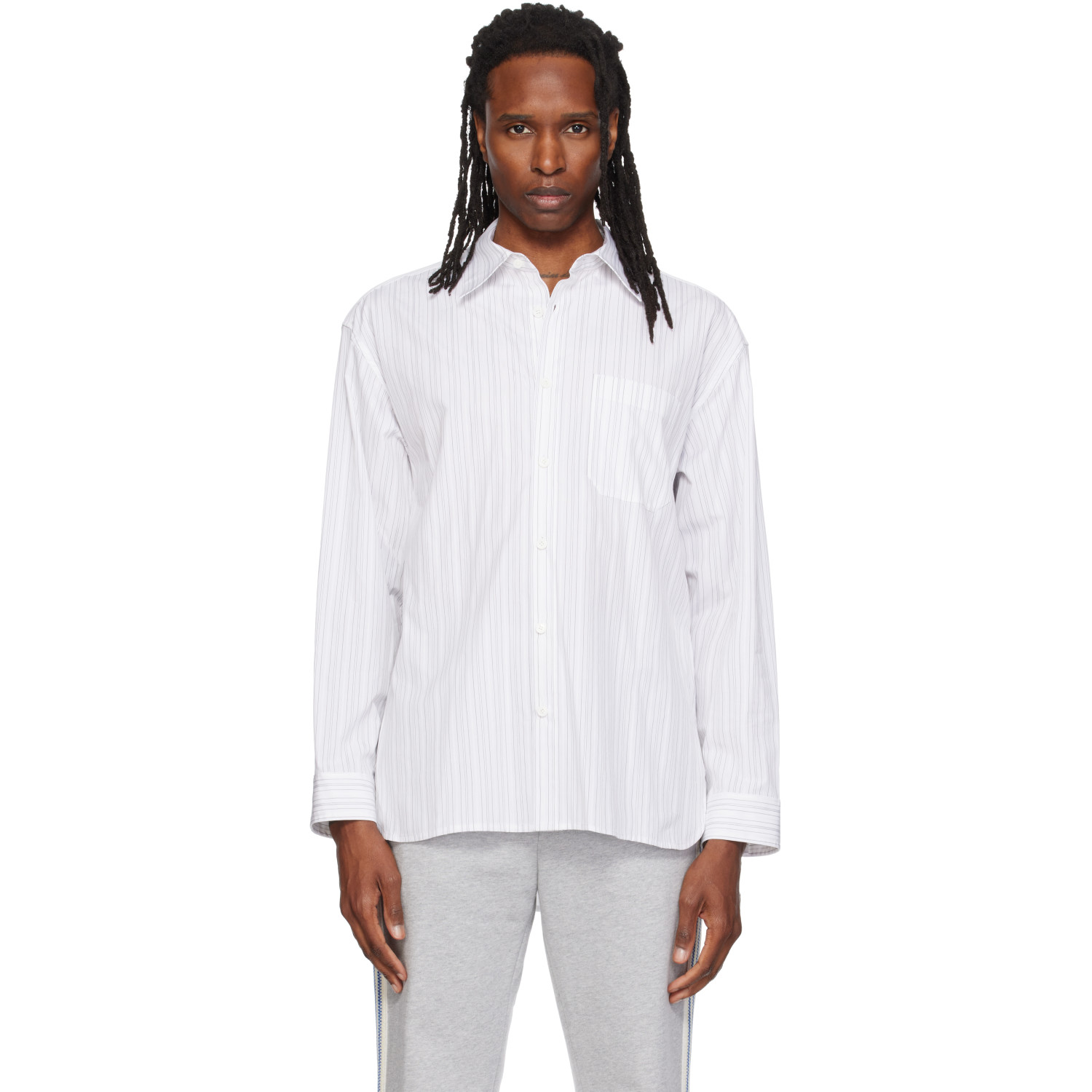 Solid Homme Whtie Semi-Over Striped Shirt