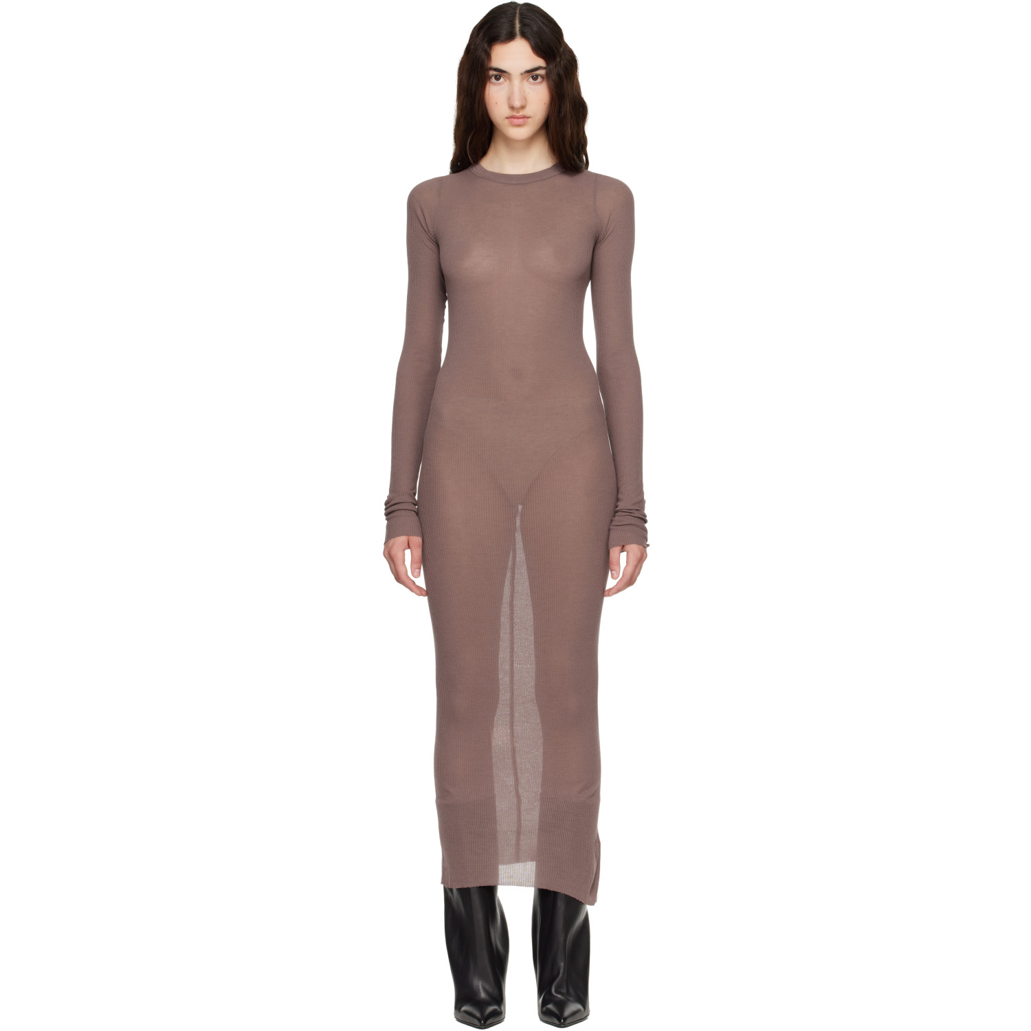 Rick Owens Purple Tower Rib LS Midi Dress