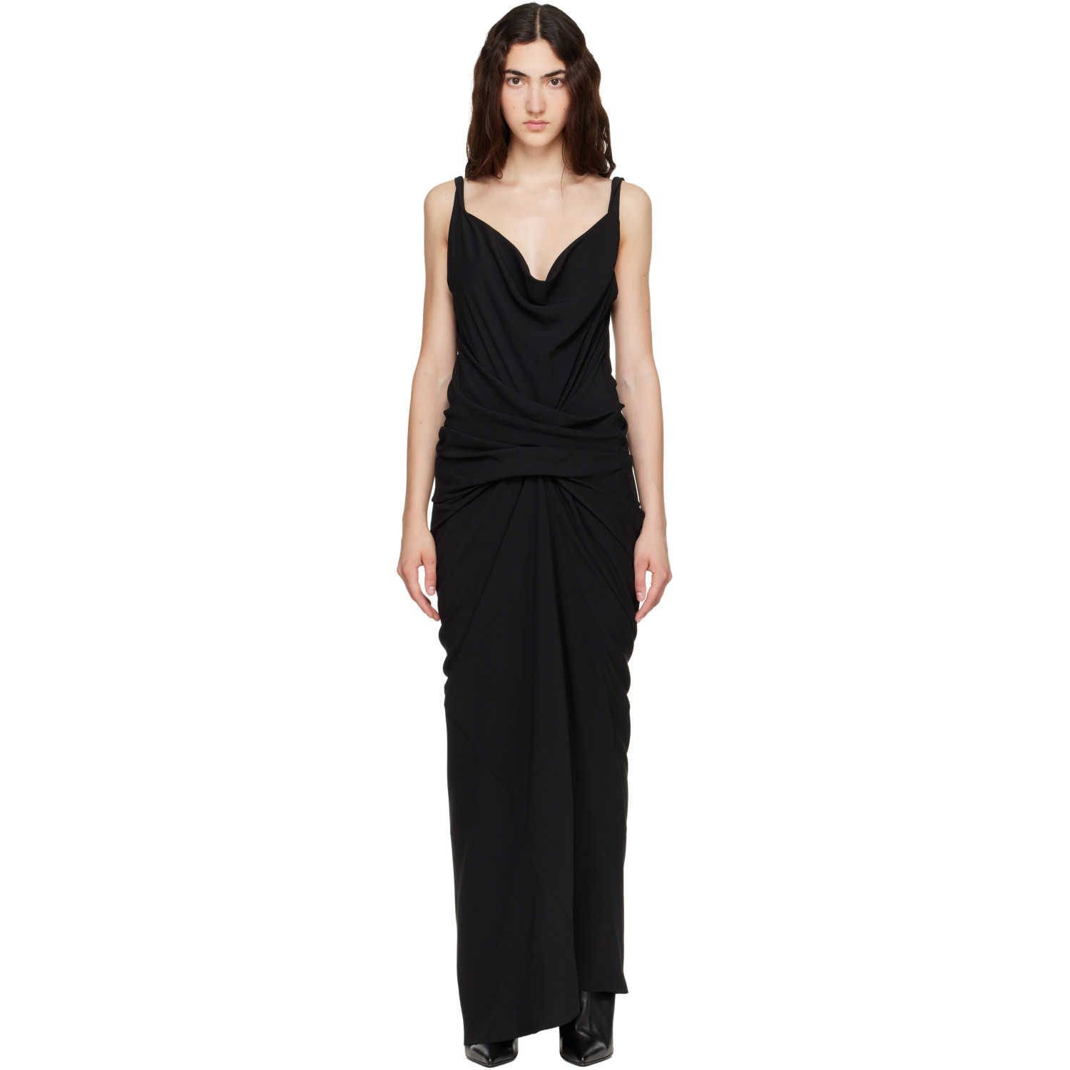 Rick Owens Black Tower Strutter Draped Maxi Dress