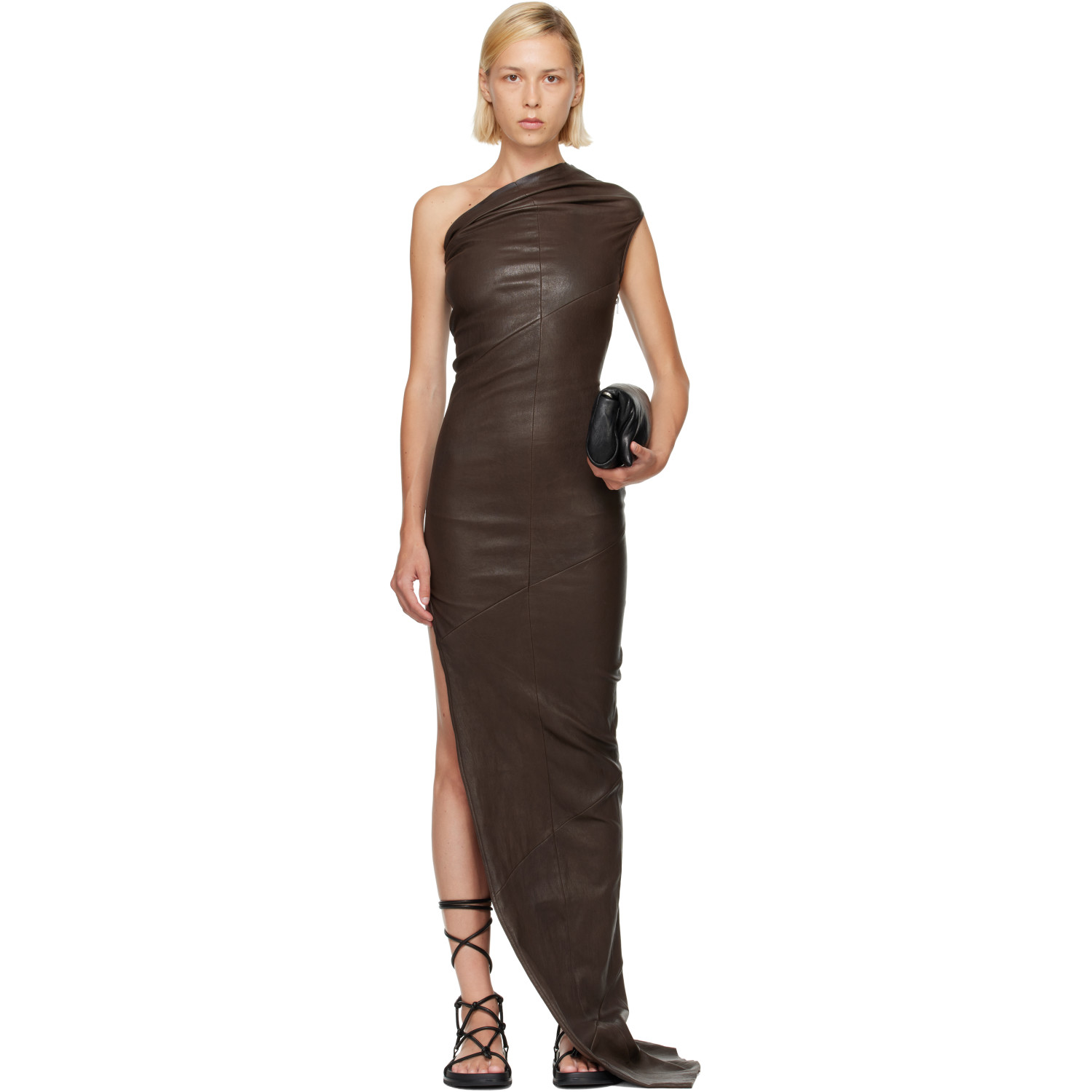 Rick Owens Brown Athena Leather Maxi Dress