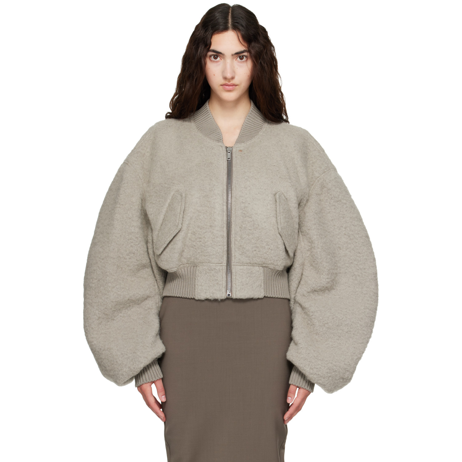 Rick Owens Gray Tower Secchia Cropped Flight Jacket