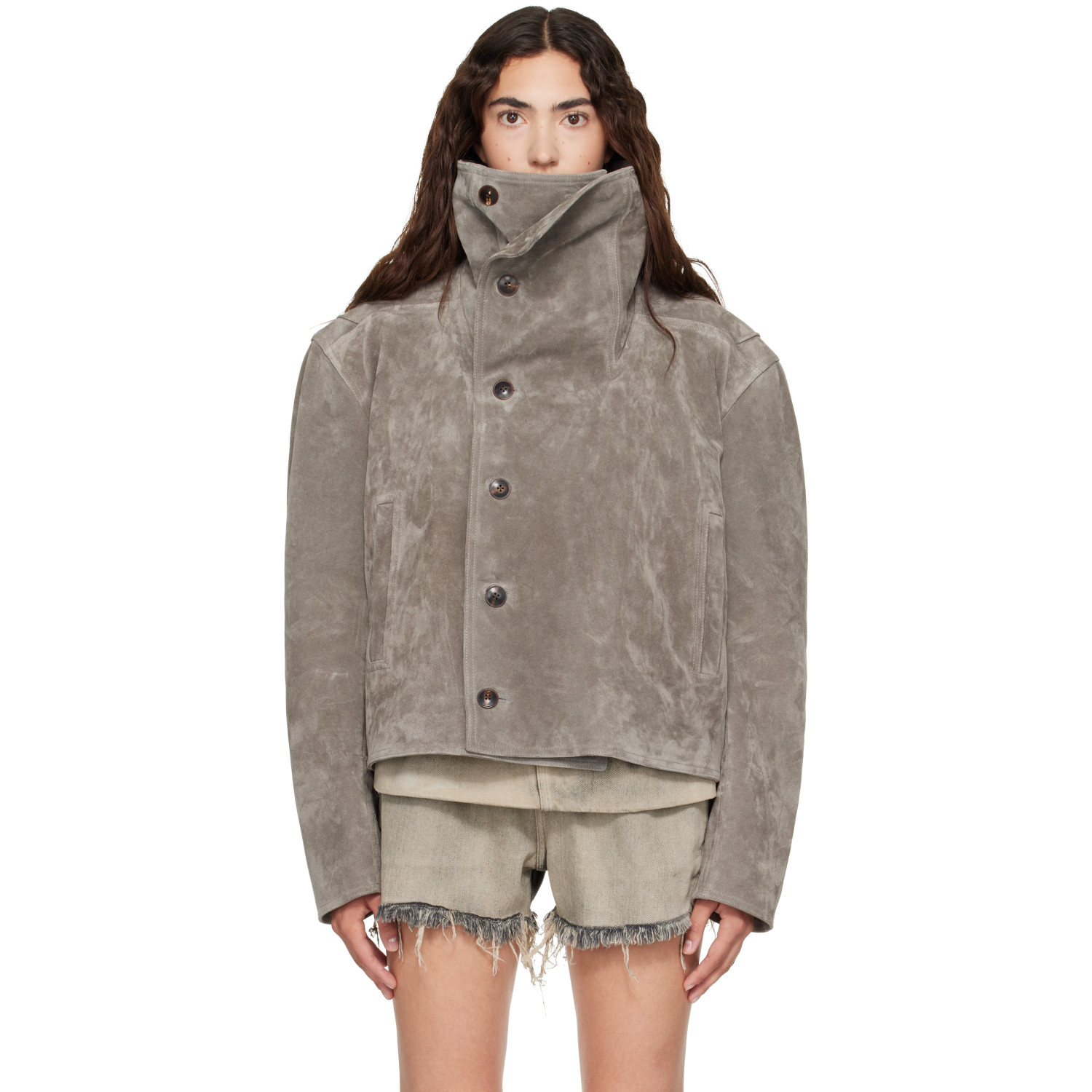 Rick Owens Gray Tower Biker Jumbo Stooges Leather Jacket
