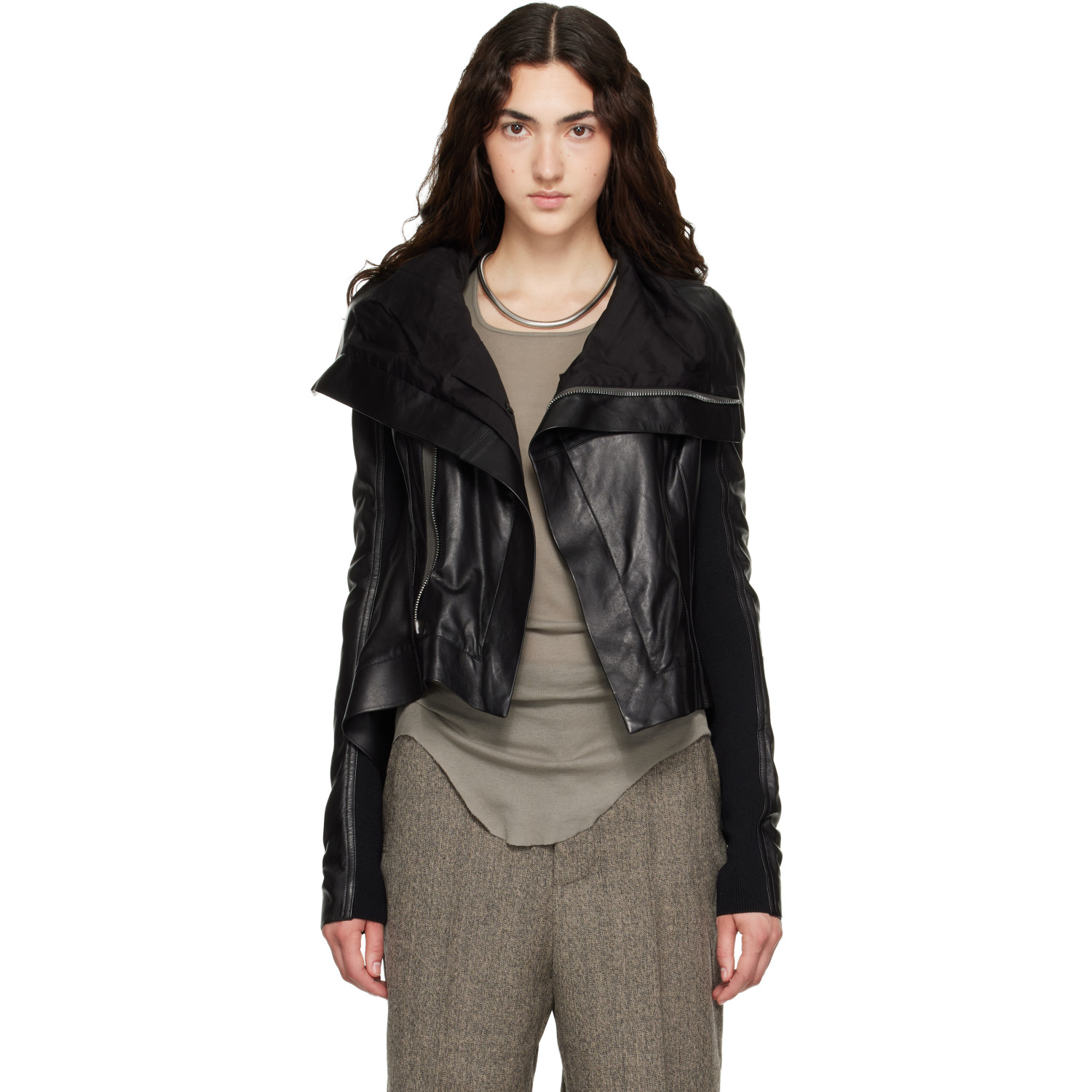 Rick Owens Black Tower Naska Biker Leather Jacket