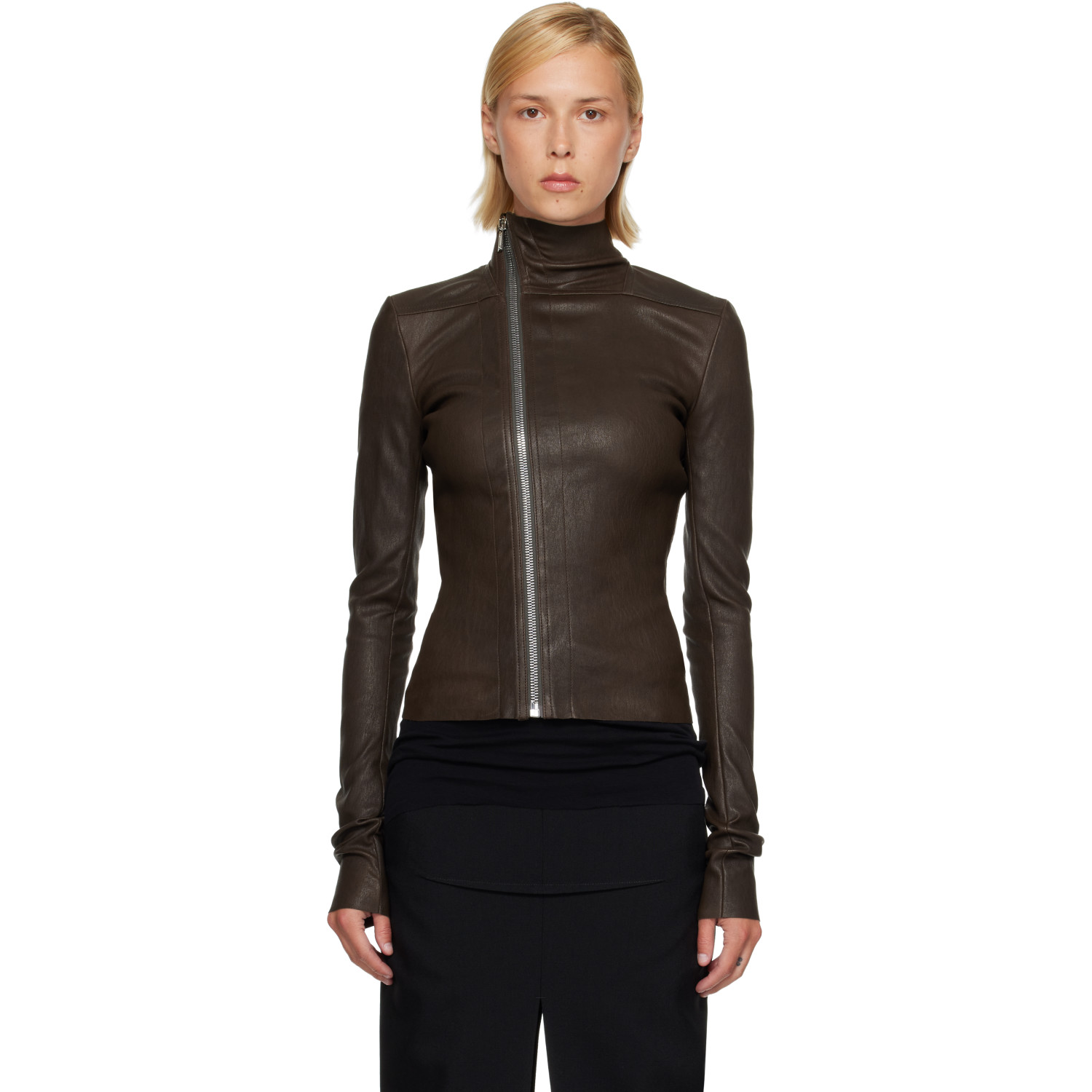 Rick Owens Brown Tower Gary Leather Jacket