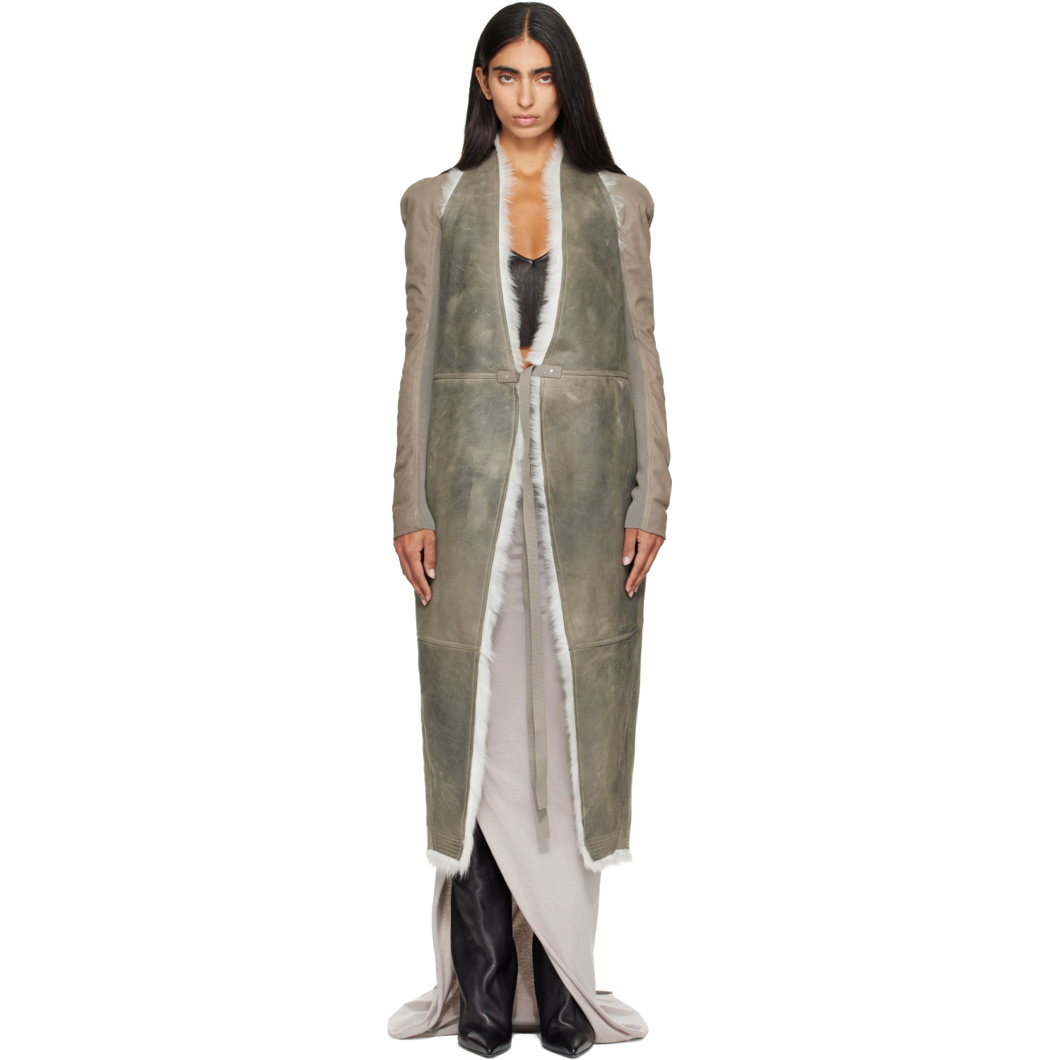 Rick Owens Taupe Tower Cyclops Shearling Vest