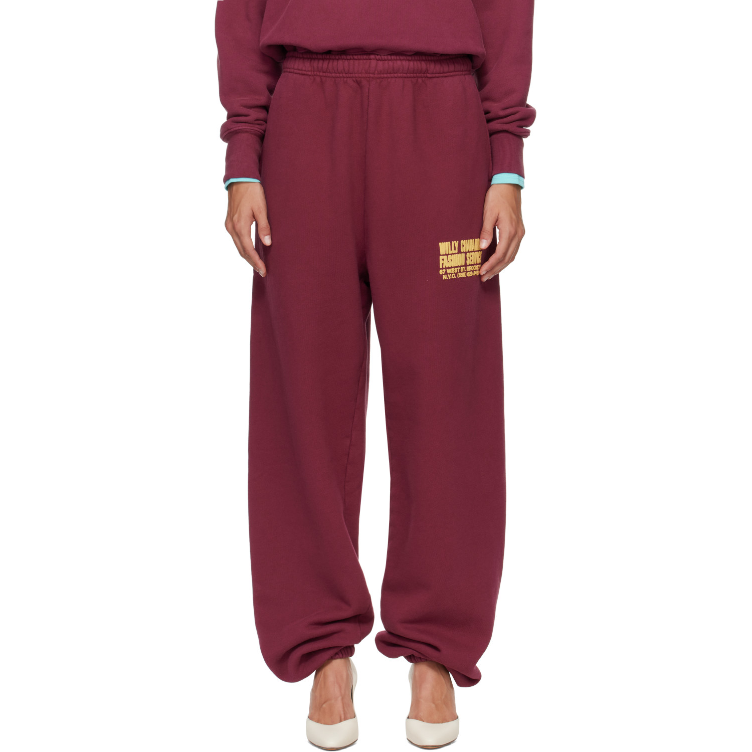 WILLY CHAVARRIA Burgundy 'Chavarria Fashion Services' Buffalo Sweatpants